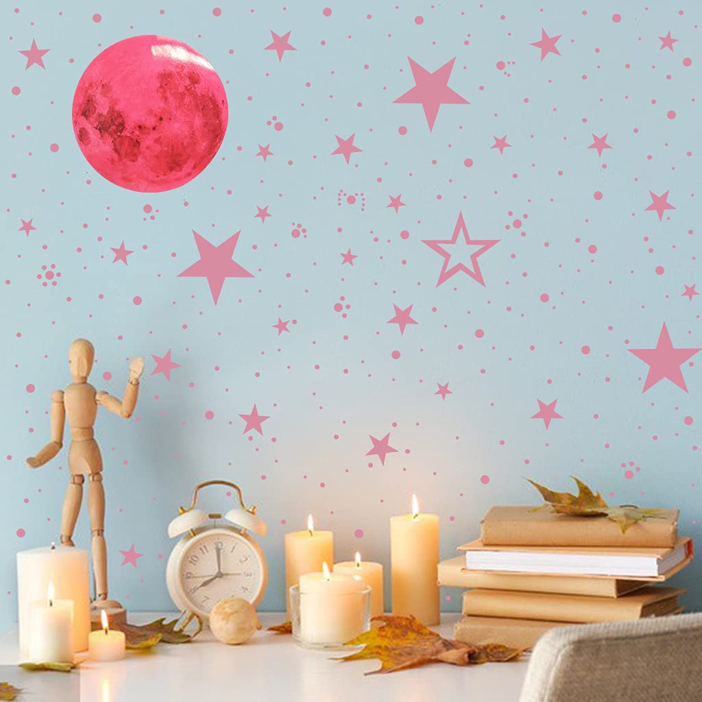 Glow In The Dark Stars And Moon Stickers For Ceiling, Luminous Wall Decals Decor For Bedroom Living Room, 407 Dots + 27 Stars +