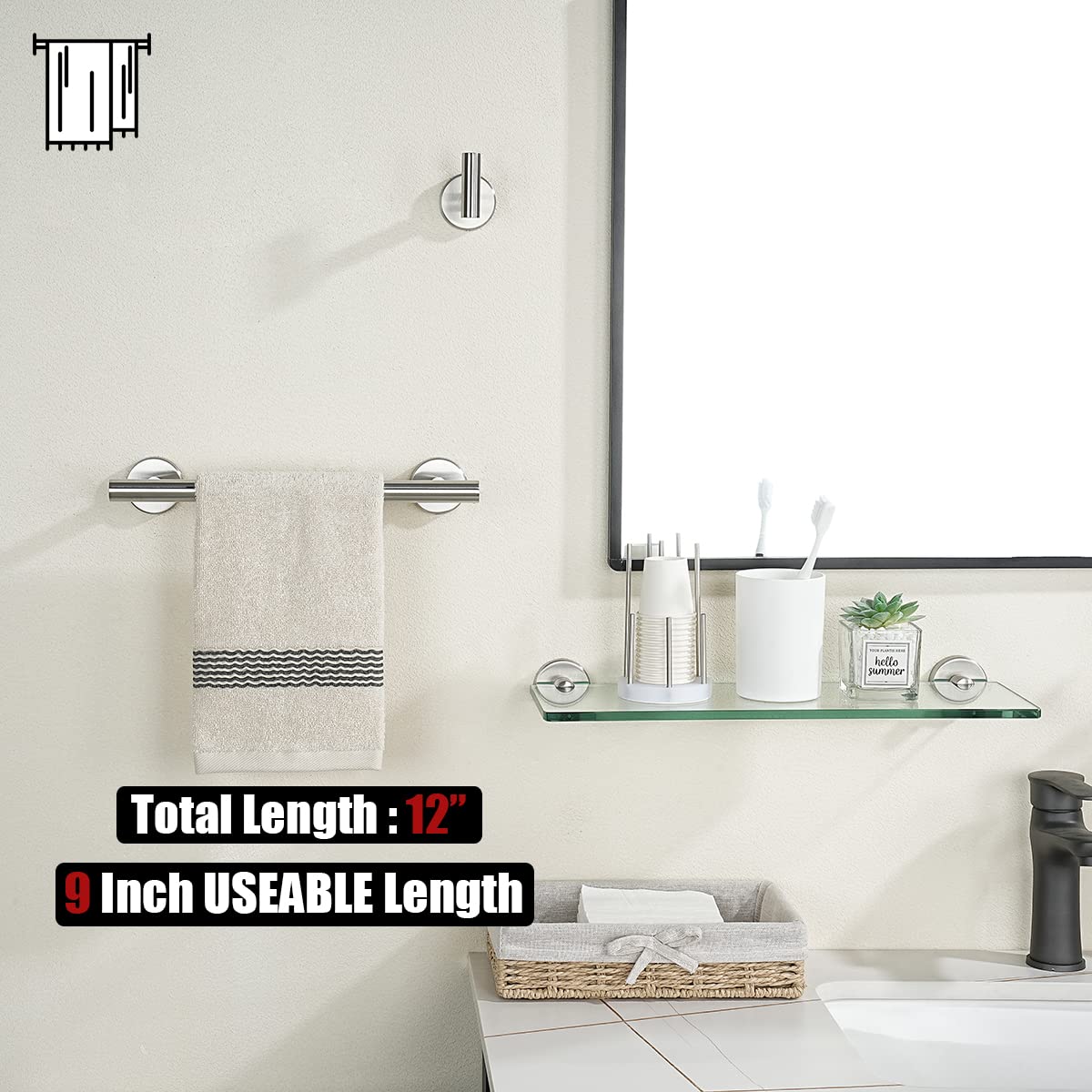Jqk Hand Towel Bar, 9 Inch 304 Stainless Steel Thicken 08Mm Towel Rack, Bathroom Towel Holder Brushed Finished Wall Mount, Total