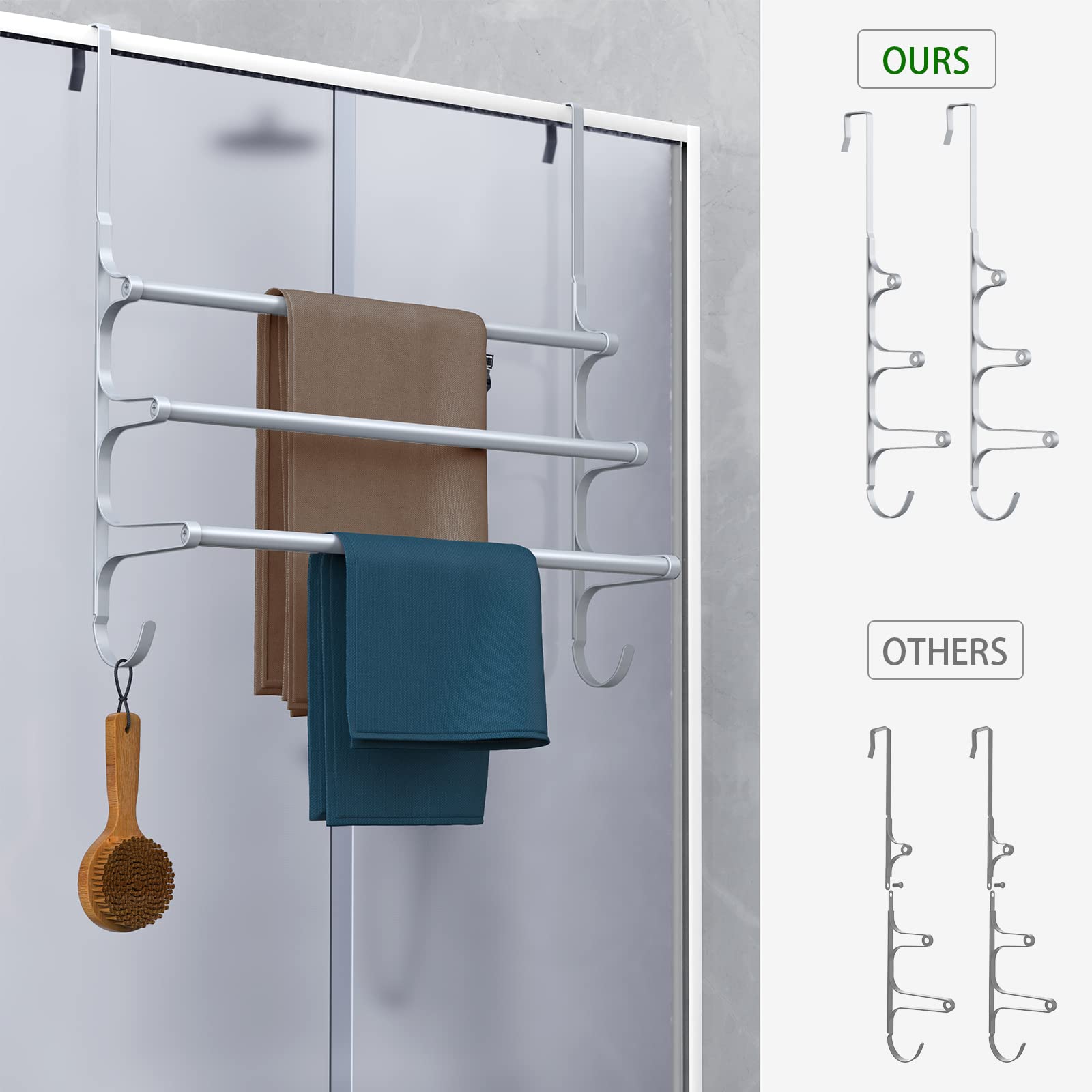 Canyave Over The Door Towel Rack, Triple Towel Storage Holder With Hooks, 23.62 Inches Towel Bar Hanger Towel Racks For Bathroom