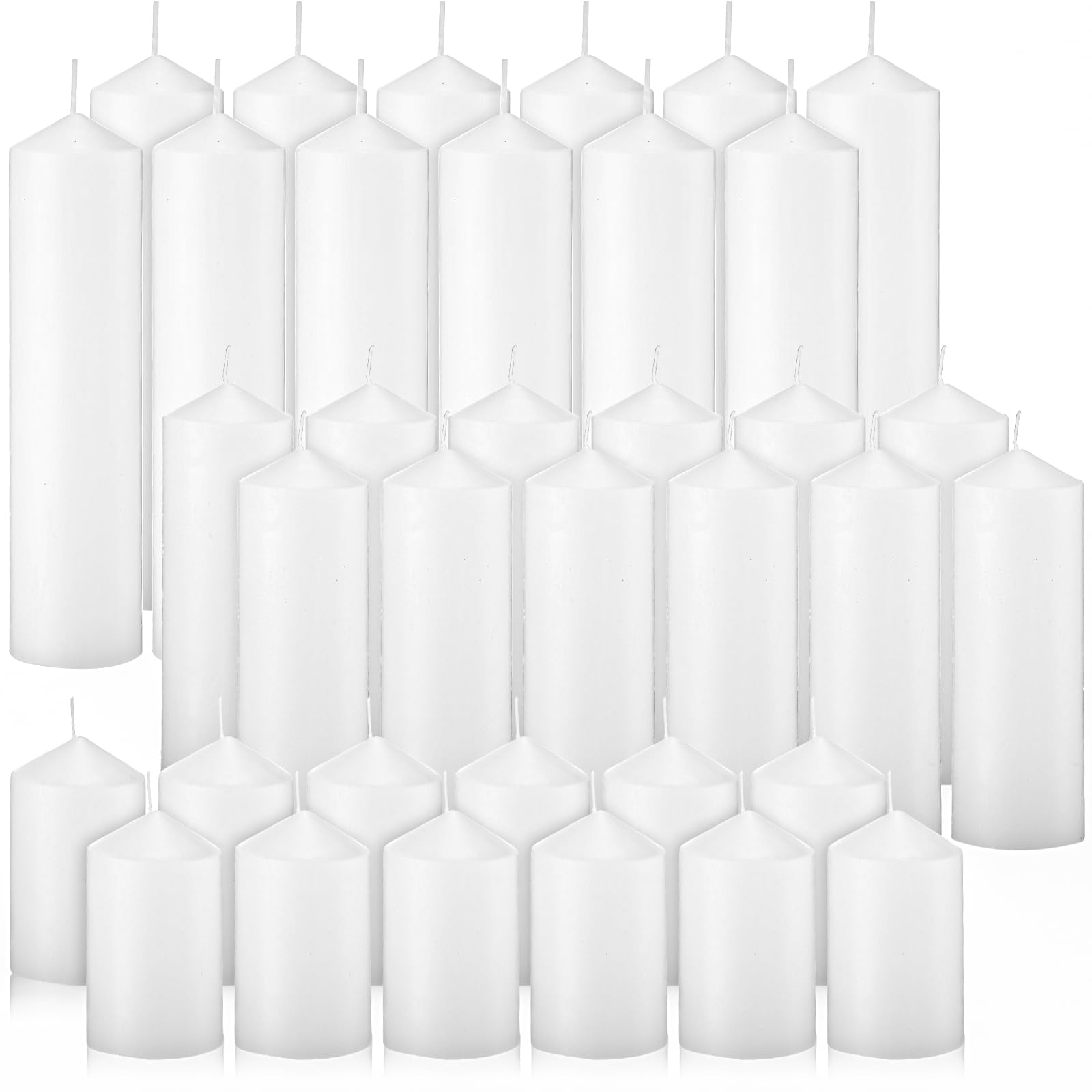 MTLEE 36 Pcs Pillar Candles Bulk Set of 3 Long Burning Wax Pillar Candles 2 in x 3, 6, 8 Inch Dripless Unscented Smokeless Candl