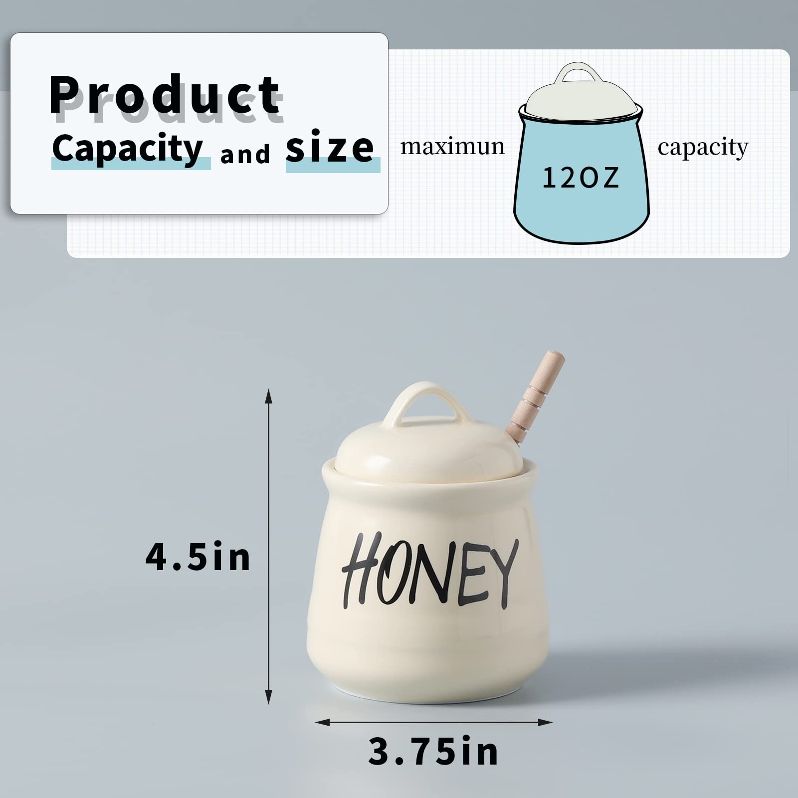 Haotop Porcelain Honey Jar With Lid And Honey Dipper 12Oz (Beige)