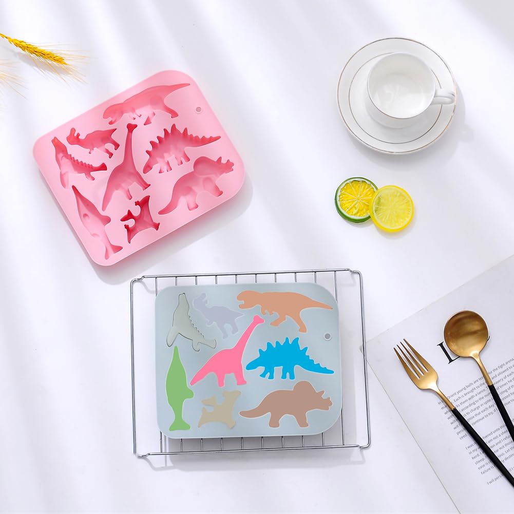 Jomihoney 2Pcs Cute Dinosaur Silicone Cake Molds Kid'S Cartoon 3D Dino Chocolate Gummy Tray 8 Cavity Candy Fondant Mould Cake Ba