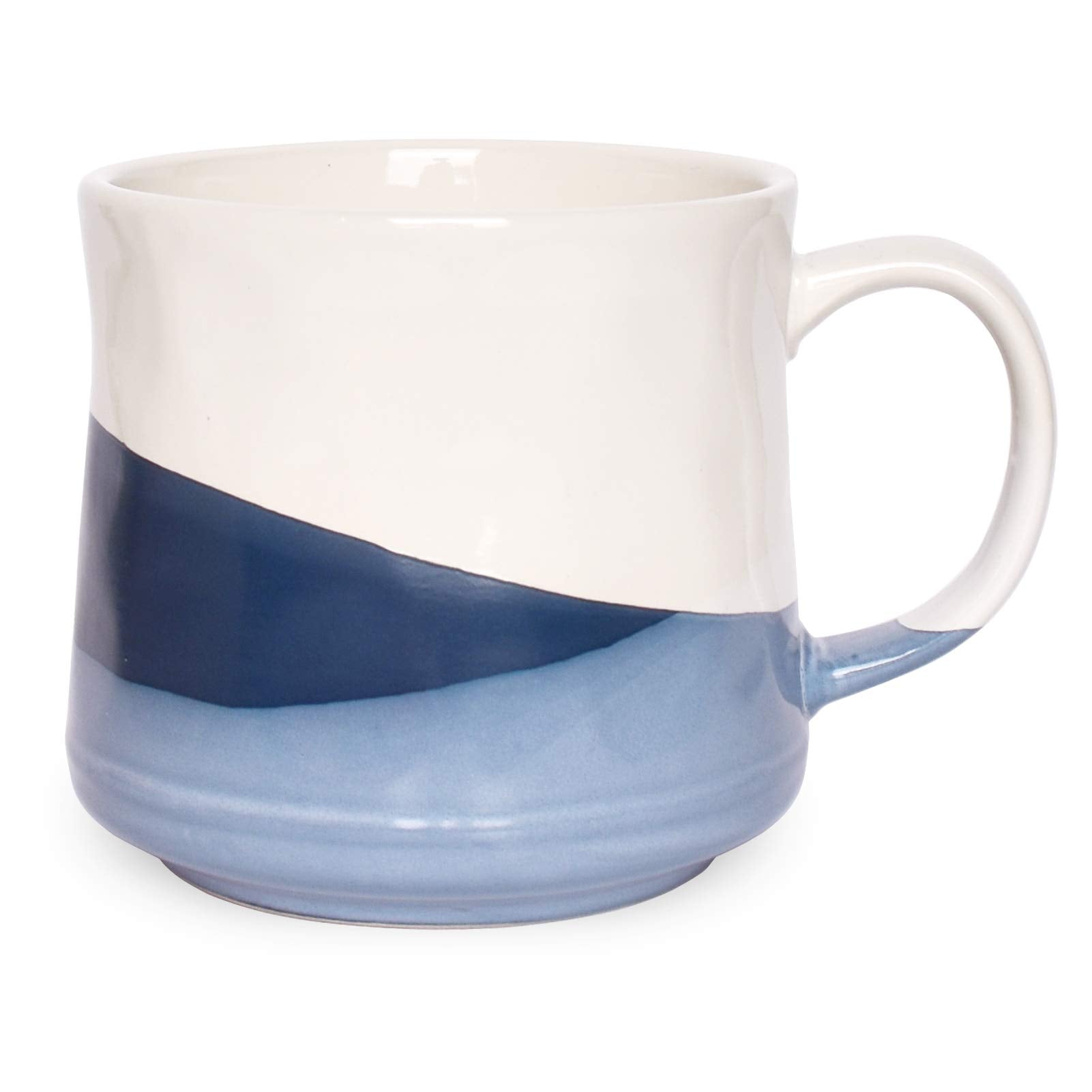 Bosmarlin Large Stoneware Coffee Mug, Big Tea Cup For Office And Home, 21 Oz, Dishwasher And Microwave Safe, 1 Pcs (Geometry-Blu