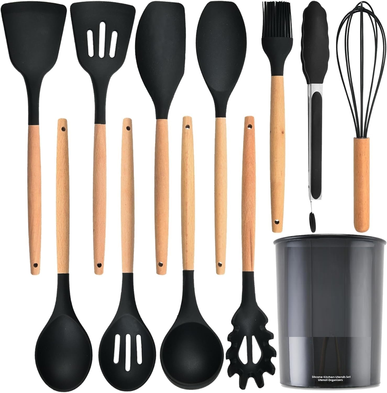 Chavda Silicone Kitchen Utensils Spoon Spatula Cooking 12 Pcs Set | NonStick With Wooden Handle Bpa Free, Heat Resistant Item,