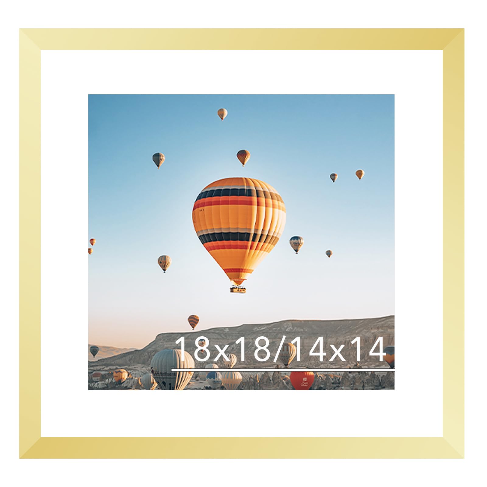 JCJMY 18x18 Picture Frame Gold with 14x14 Mat, Display Photo 14x14 with Mat or 18 x 18 Without Mat, Wall Hanging Large 18x18 Pos