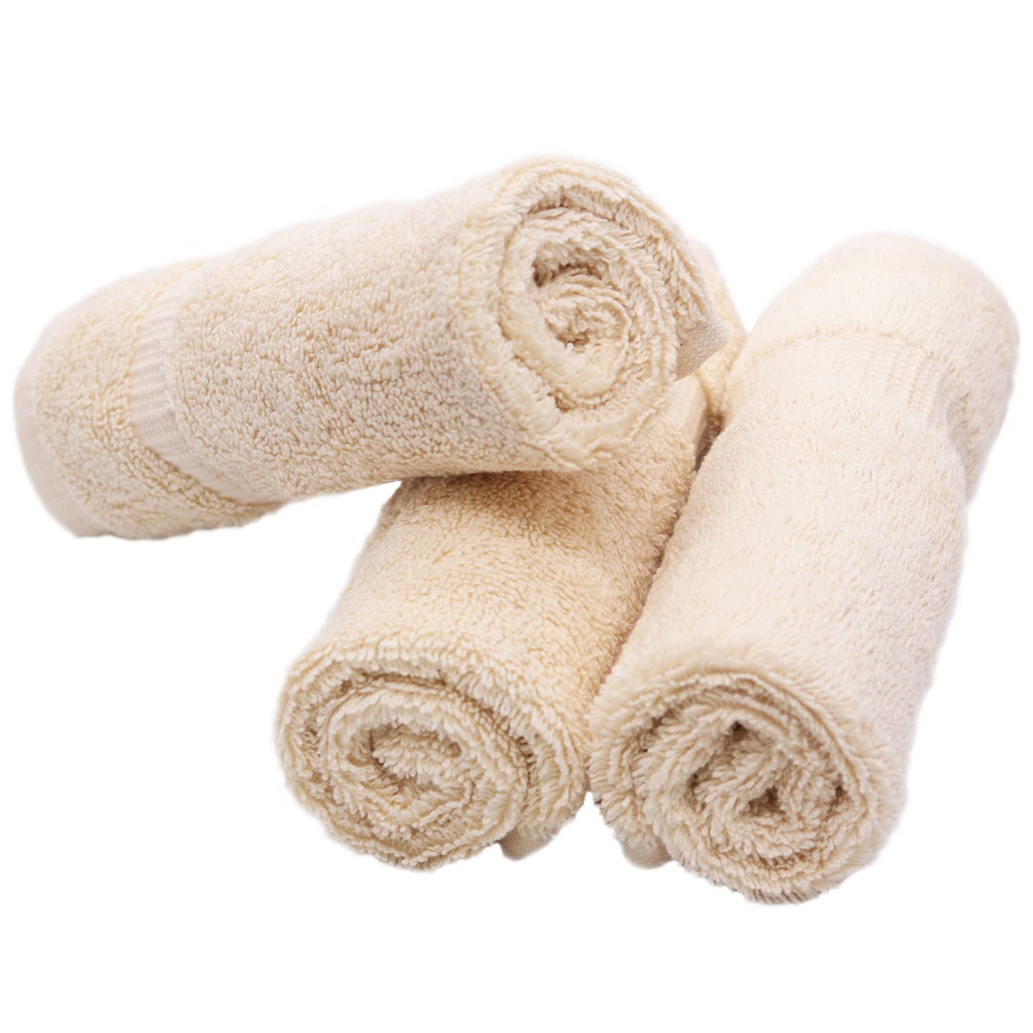 Luxury Hotel & Spa Towel 100% Genuine Turkish Cotton Wash Cloths - Beige - Dobby Border - Set Of 12