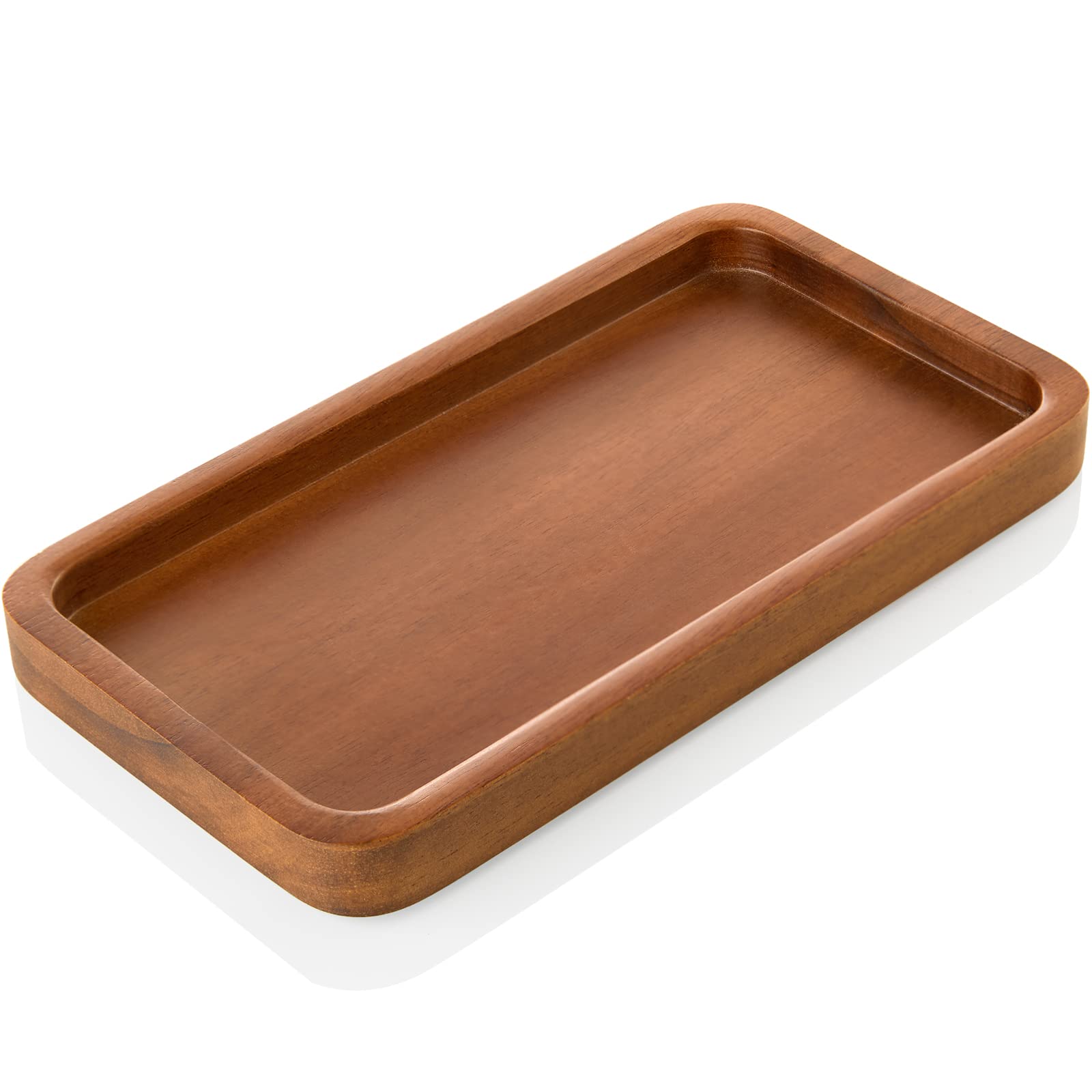 ALELION 6 Small Tiny Bathroom Vanity Tray for Counter - Acacia Wood Dish Soap Dispenser Tray for Kitchen - Decorative Tray for K