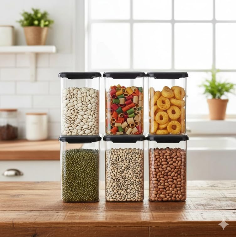 Niebla Plastic Grocery Container, 1200 Ml, Transparent, Pack Of 6