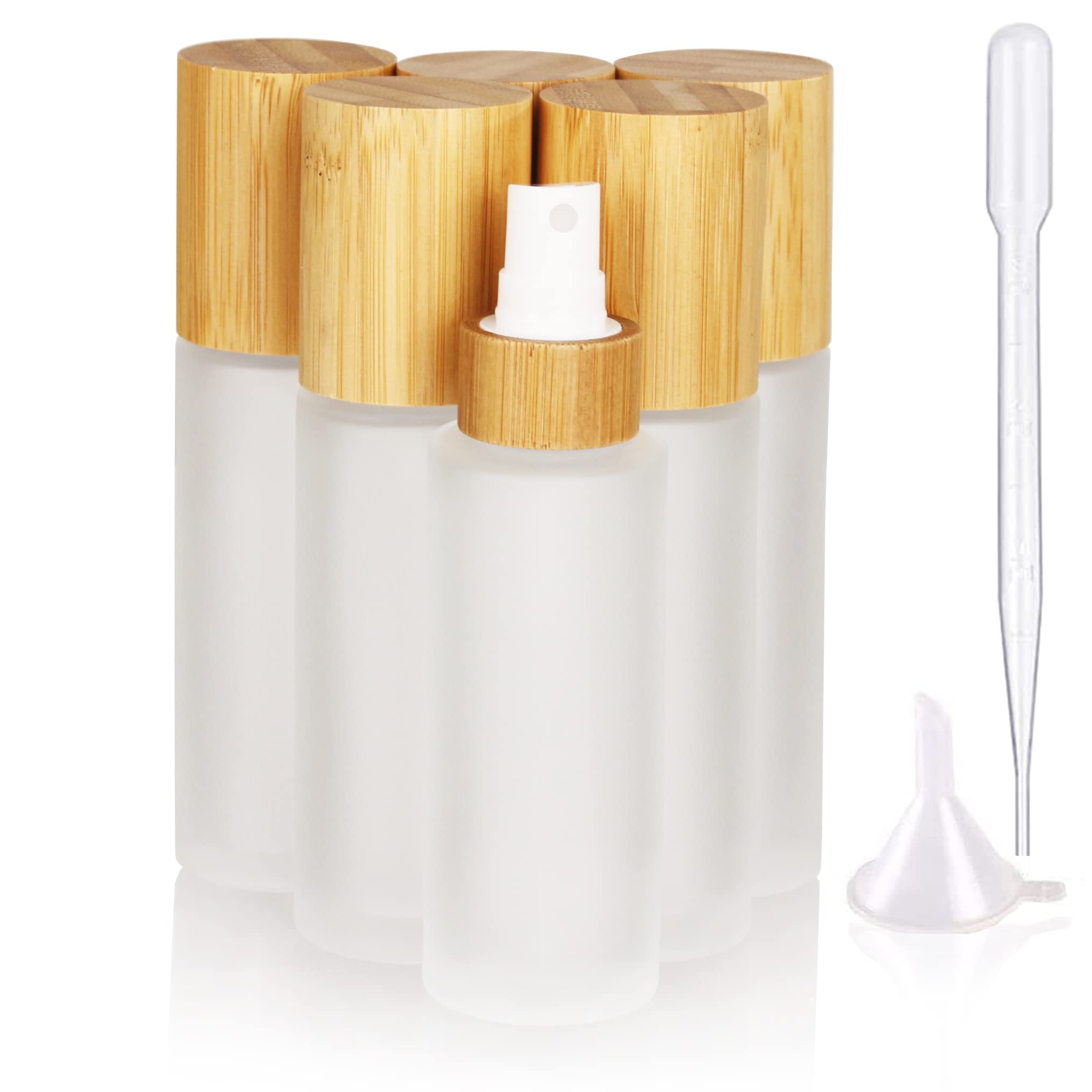 Cosidea 6 Pcs Empty 2Oz /60Ml Bamboo Lid Frosted Glass Spray Bottle With Fine Mist Despenser Head For Liquid Perfume Toiletries