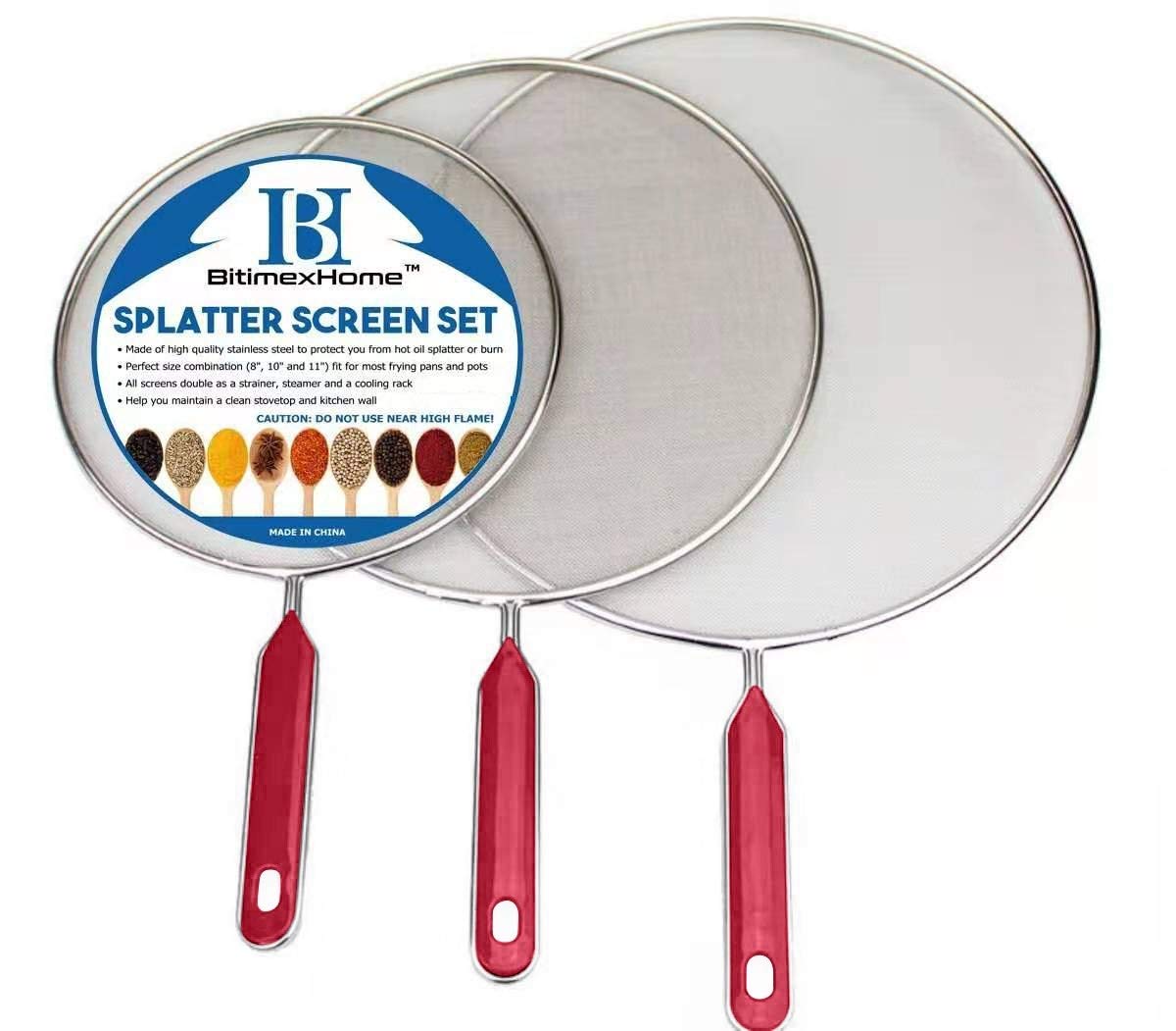 Bitimexhome Grease Splatter Screen For Frying Pan Cooking Set Of 3 (8'', 10'' And 11'') Fine Mesh Iron Skillet Lid Guard Shield