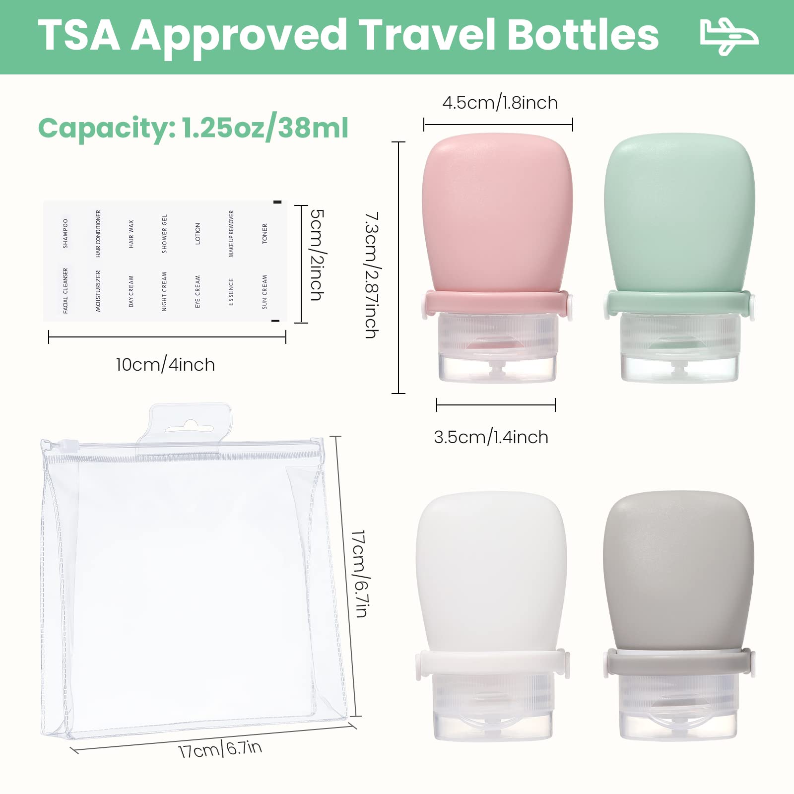 Ronrons 1Oz Travel Bottles, Silicone Squeeze Sauce Salad Dressing Ketchup Condiment Bottles, Tsa Approved Leak Proof Containers