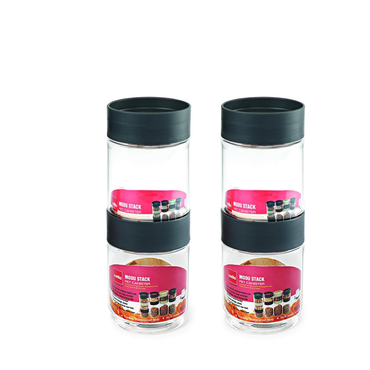 CELLO Modustack Stackable Container Set | PET Plastic Jar with Air Tig ...
