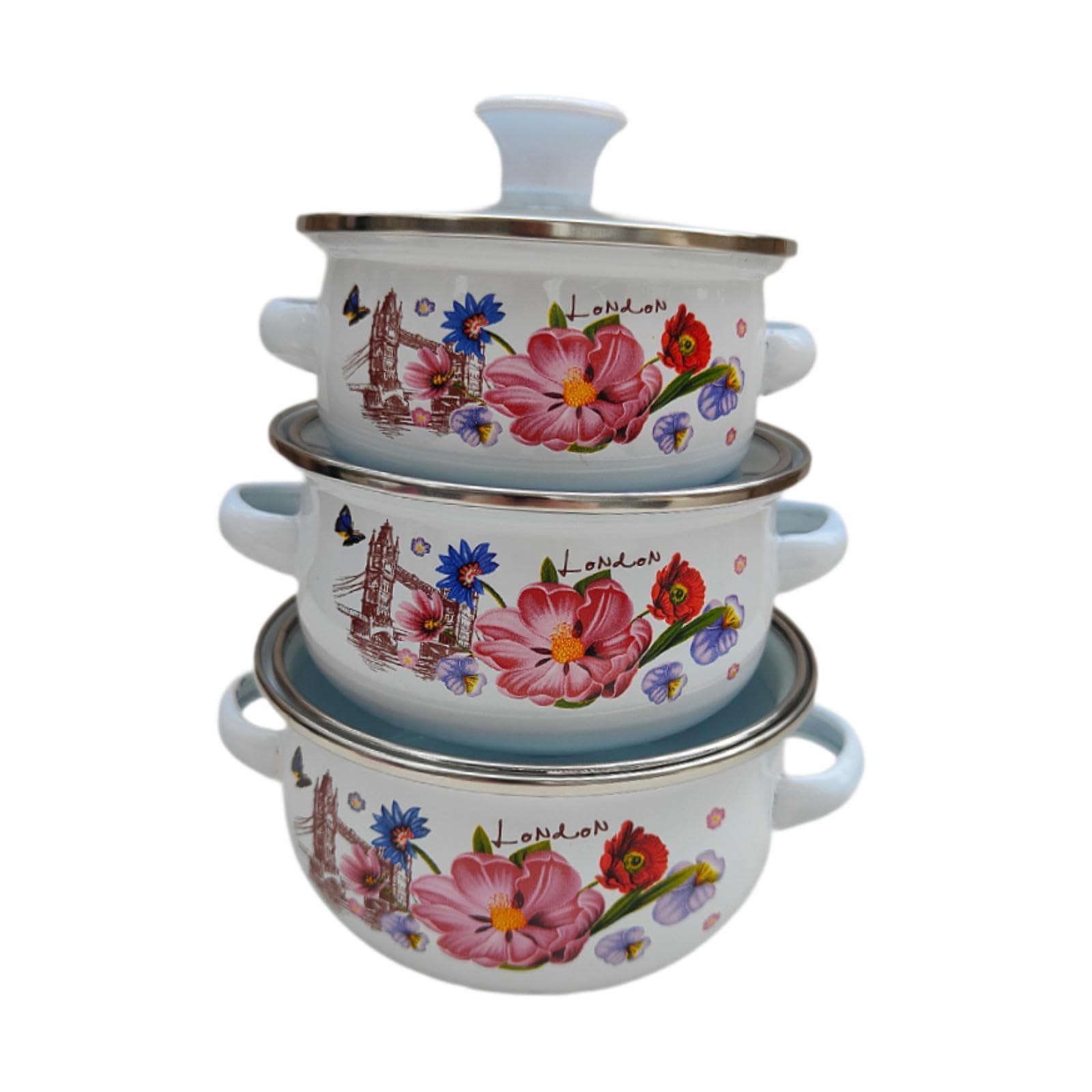 Zoomella 3Pcs Enamel Stockpot Enamelware Cookware Set For Induction Cookers A