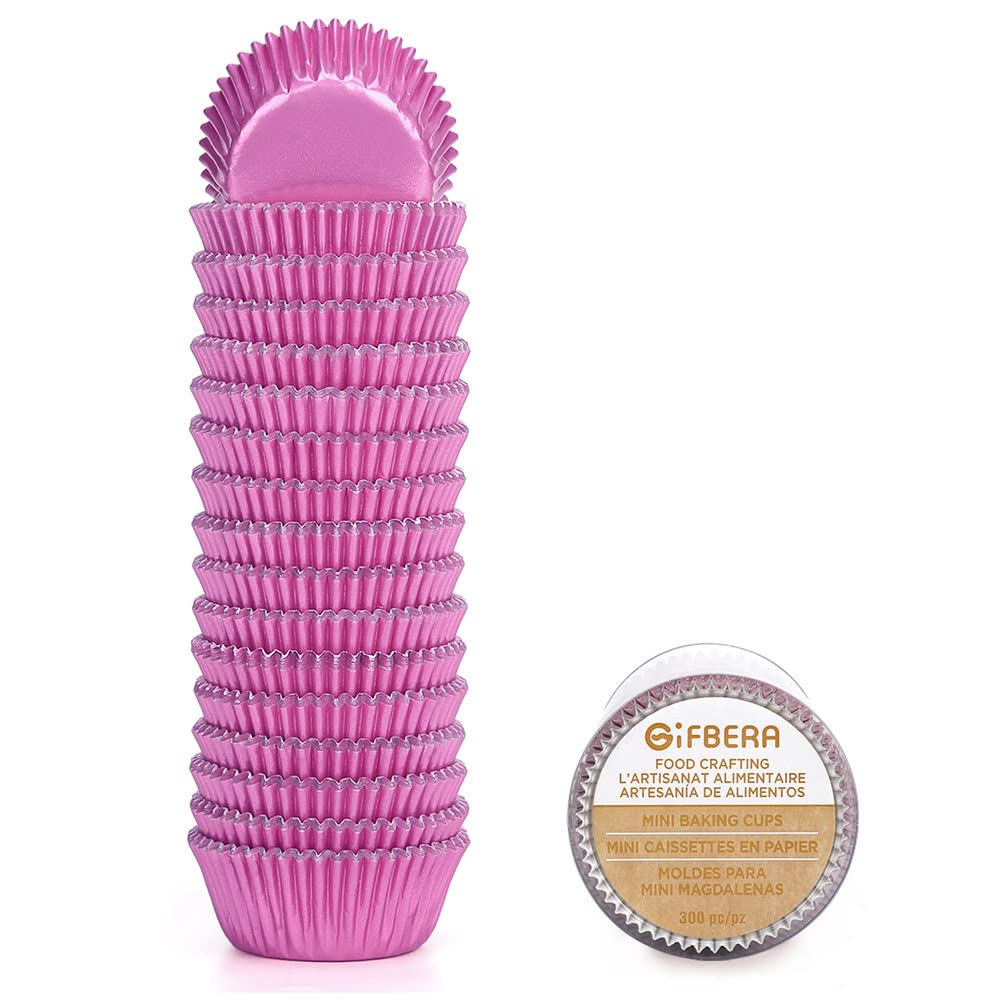 Gifbera Pink Foil Cupcake Liners Mini Size Muffin Baking Cups 300 Count, Pink