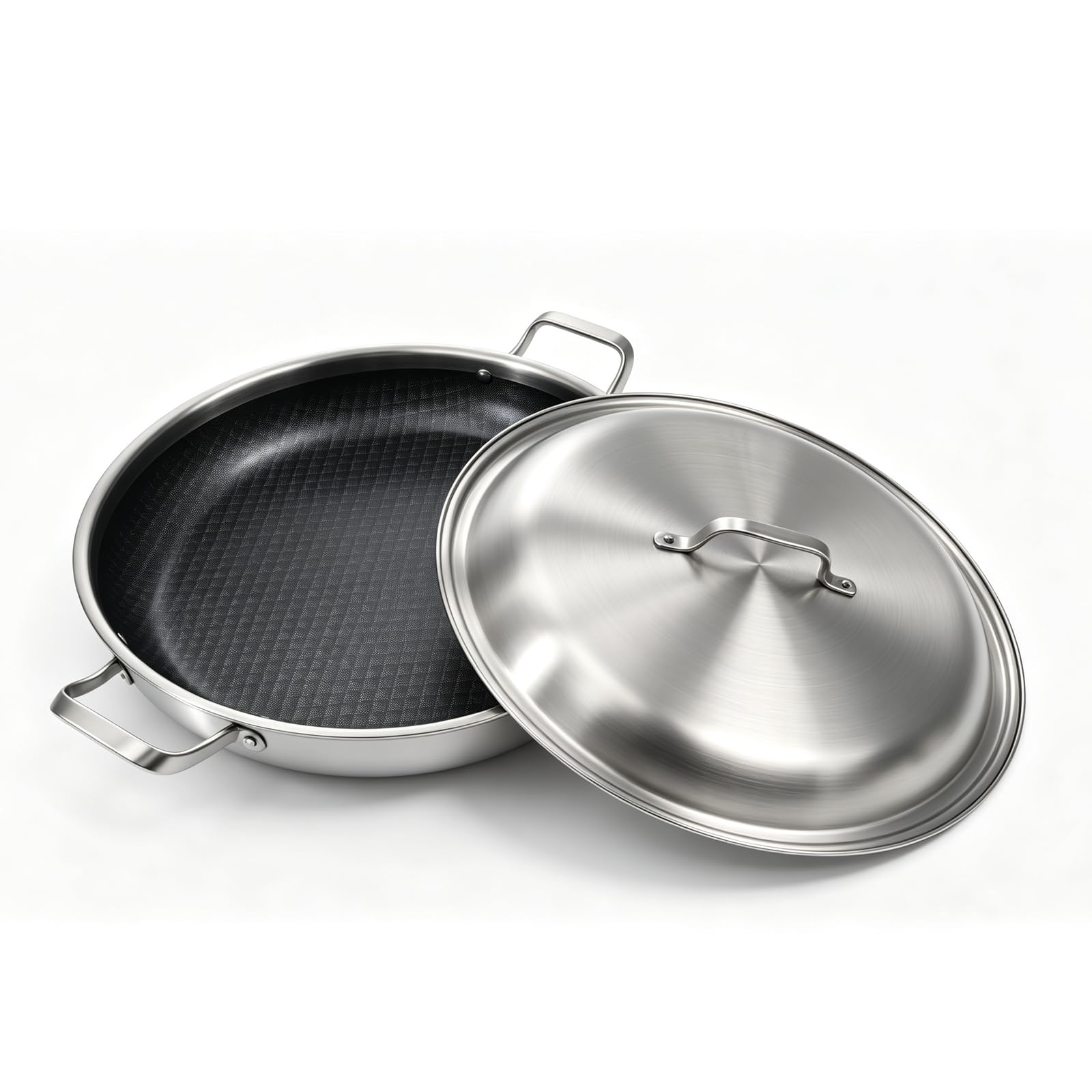 Yeksum 16 Inch Ceramic Nonstick Paella Pan with Lid, 5Ply, Skillet