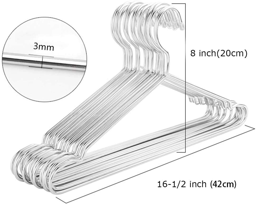 Tosnail 50 Pack Stainless Steel Strong Wire Metal Hangers Heavy Duty Clothes Hangers - 16.5''/42Cm