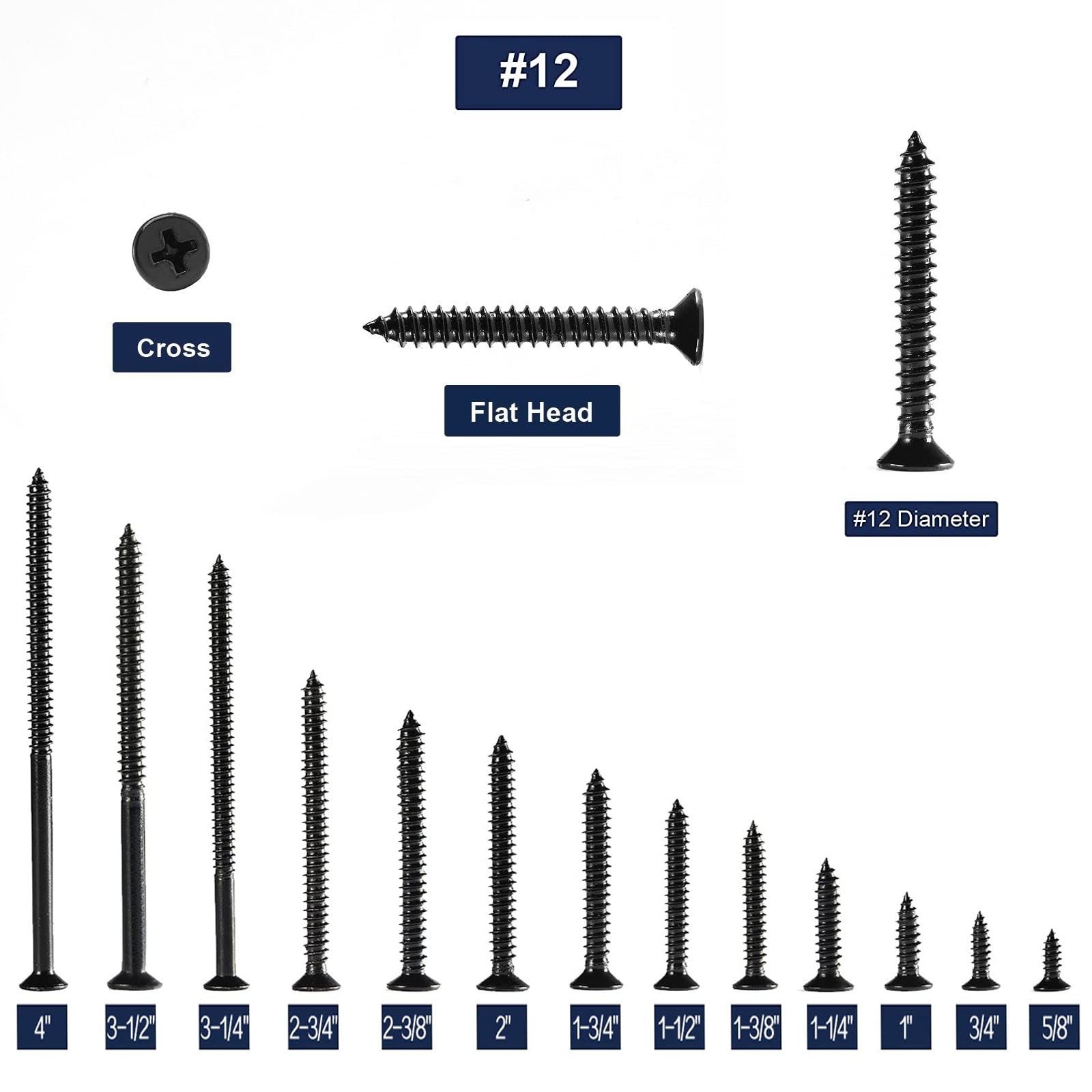 12 X 2-38 Wood Screw 100Pcs 18-8 (304) Stainless Steel Screws Flat Head Phillips Fast Self Tapping Drywall Screws Black Oxide By