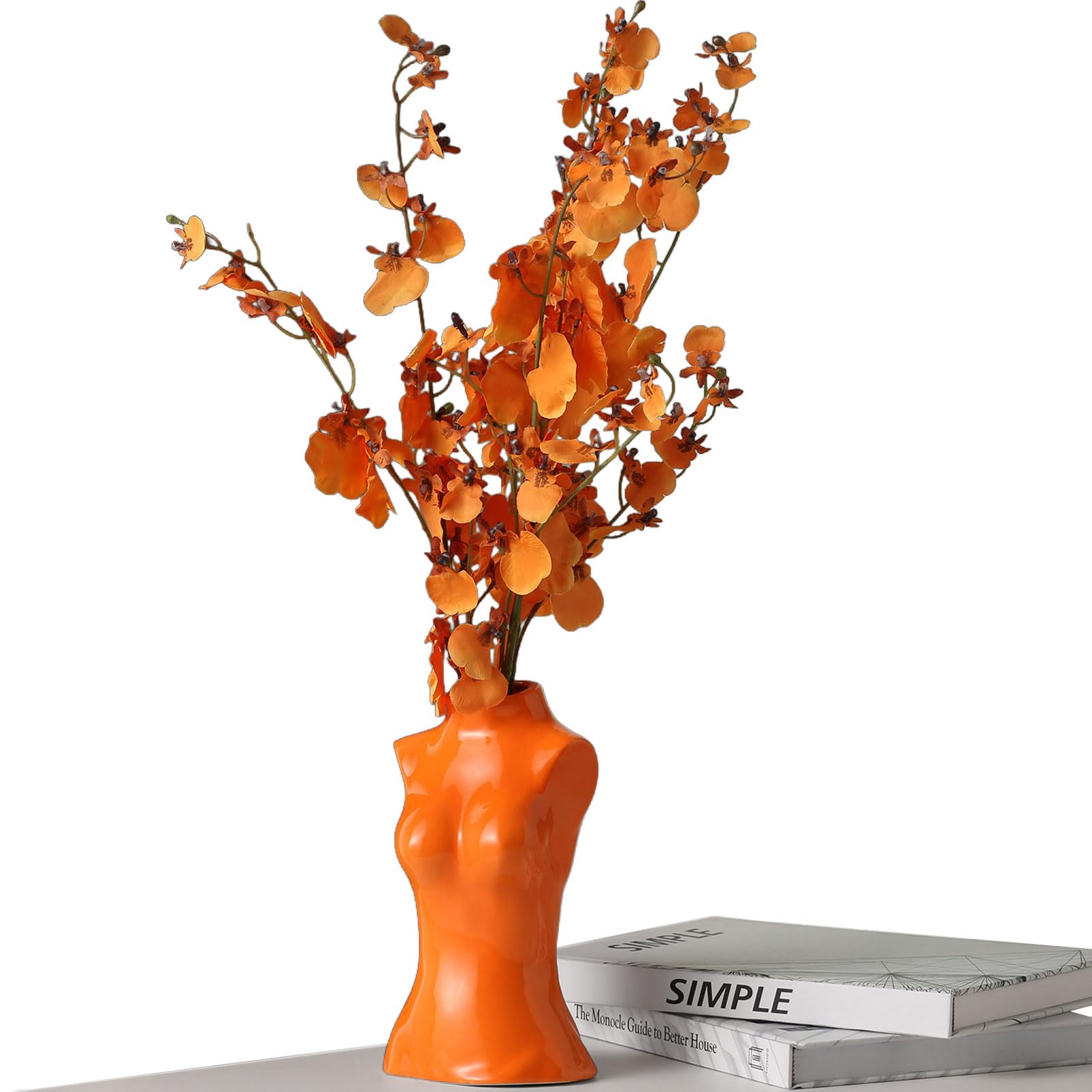 hjn Female Body Vase- Flower Vase for Decor, Orange Decor Vases,Ceramic Vase for Flowers, Modern Art Vase Woman Shape Vase for L