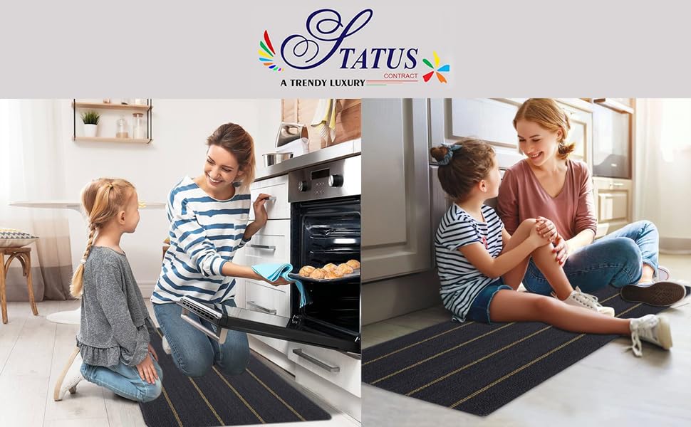 Status Contract Polypropylene Striped Anti Skid Runner For Living Area | Rug For Bedroom |Rug For Dining Table Rug For Floor Wit
