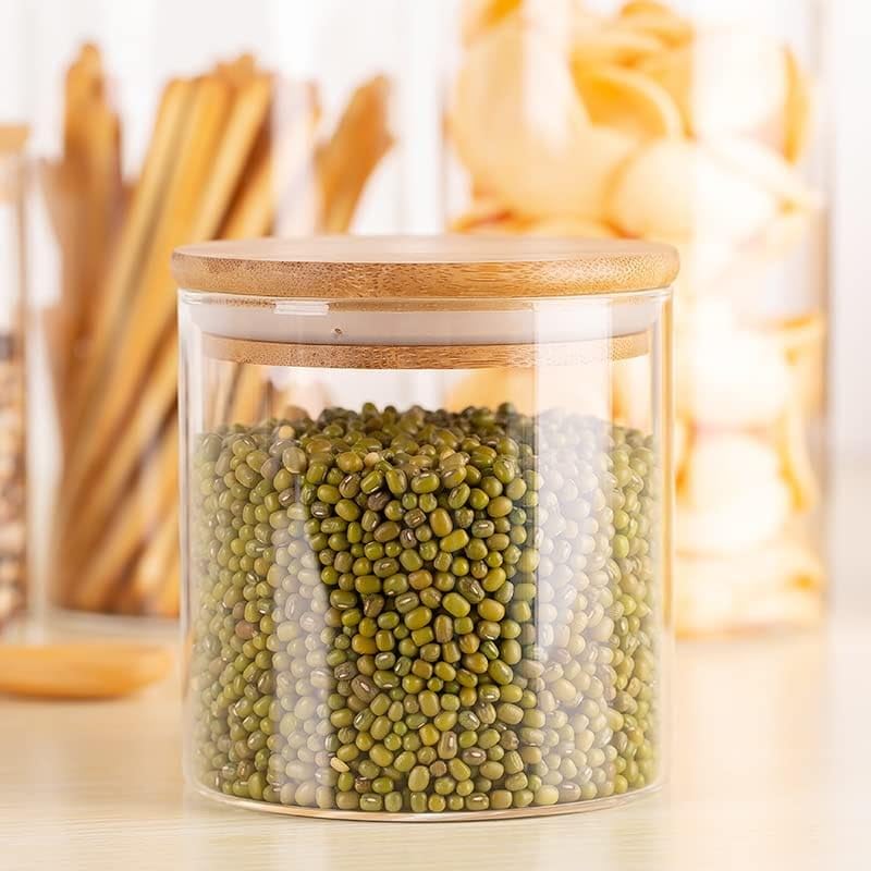 Rp Enterprise Glass Food Storage 01 Piece 685 Ml Containers With Airtight Bamboo Lid, Thickened Coffee Storage Jars For Home Kit