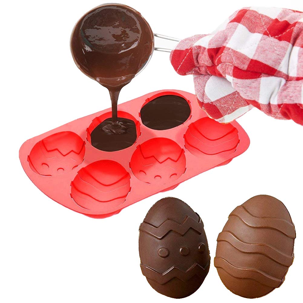Apol Set of 4 Silicone Easter Egg Baking Molds, 6-Cavity, Blue/Green/Red/Orange, Ideal for Cakes, Muffins, Chocolate, and Soap
