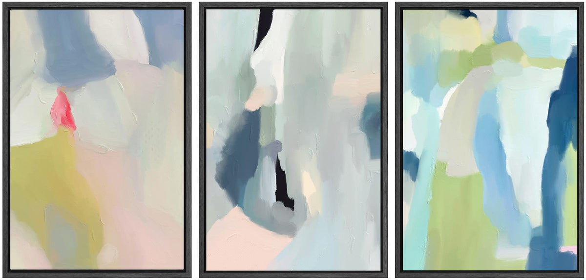Signwin Framed Canvas Print Wall Art Set Vibrant Pastel Paint Stroke Collage Shapes Abstract Illustrations Modern Art Decorative