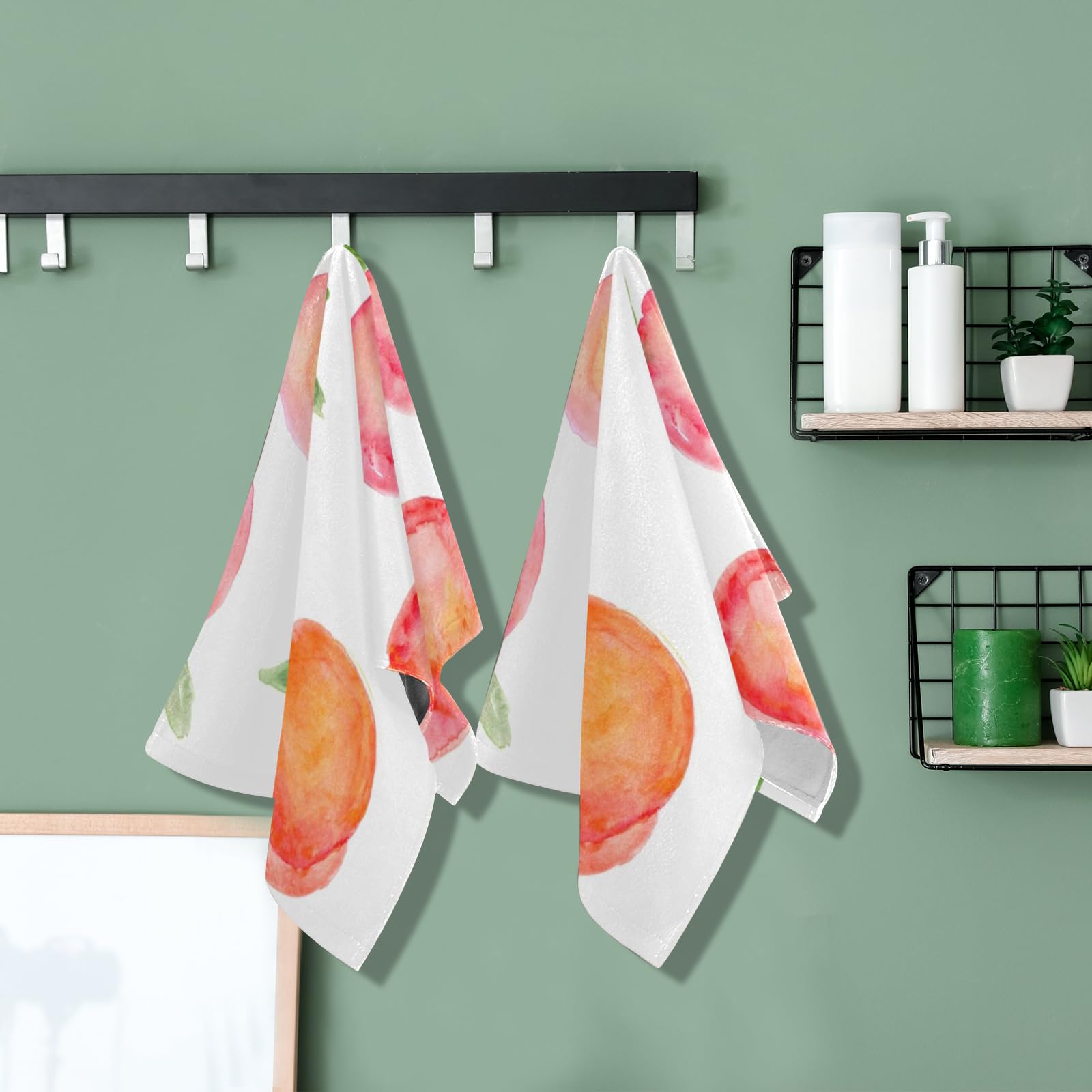 Zzaeo Watercolor Peach Towel Cute Fruit Hand Towel, 30 X 15 Inch Thin Lightweight Soft Fingertip Towel For Home Bathroom Theme D