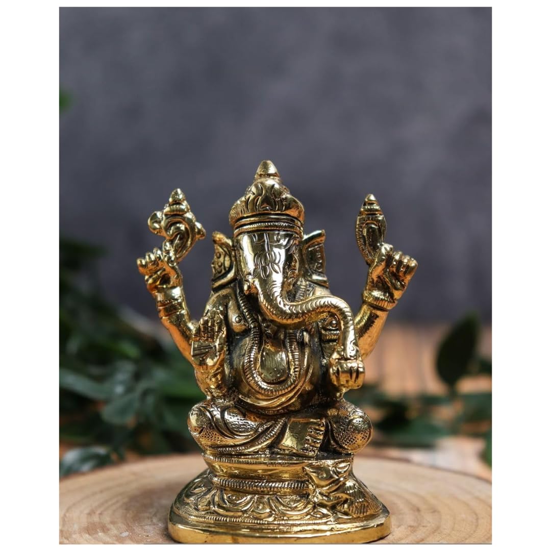 The Spiritual Living Brass God Idols Ii Brass Lord Ganesh Ji Idol With Chowki Ii Ganesh Idol For Car Dashboard Ii Ganesh Idol Fo