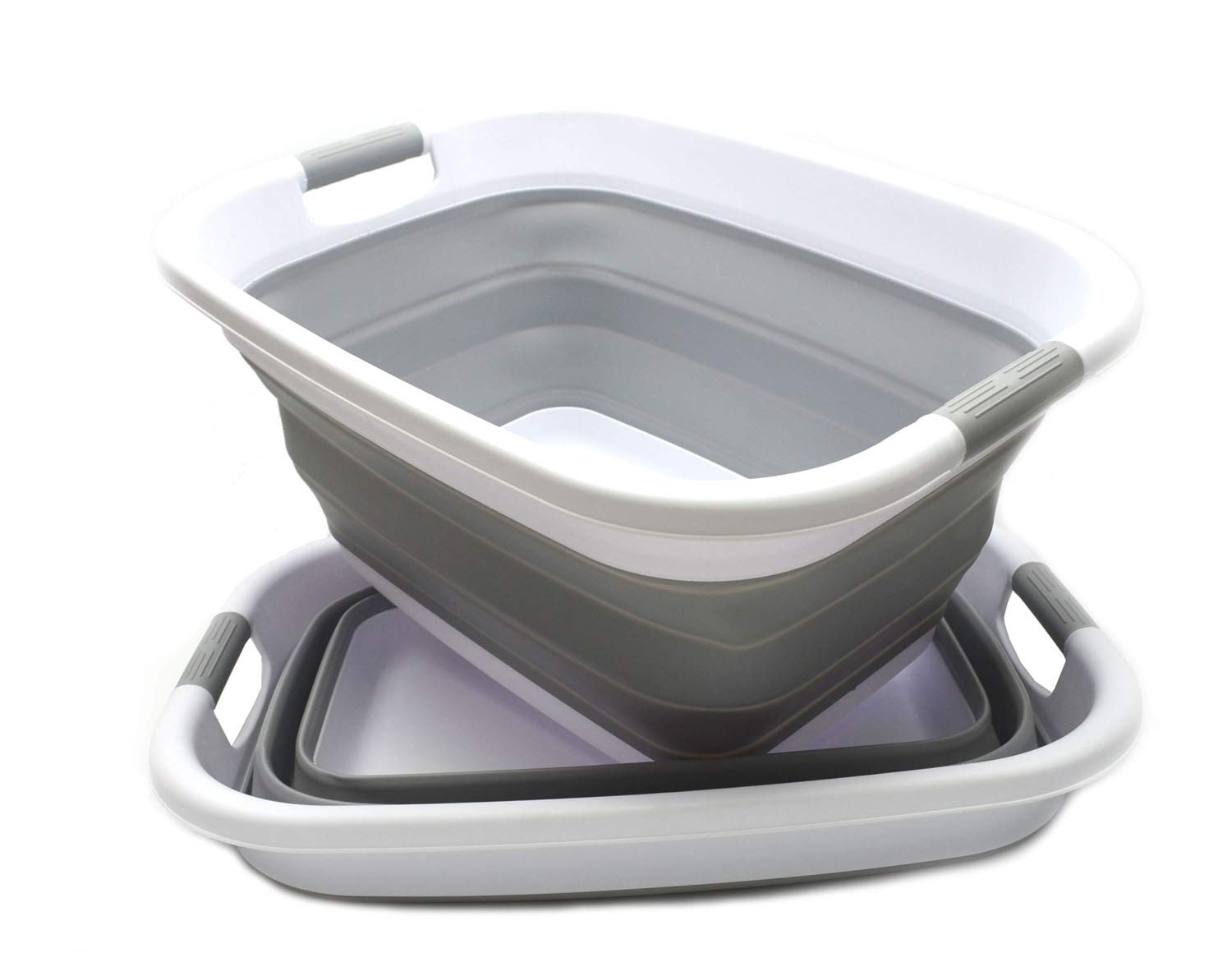 SAMMART Set of 2-31L (8.1 gallon) Collapsible Plastic Laundry Basket-Pop Up Storage Container-Portable Washing Tub - Space Savin