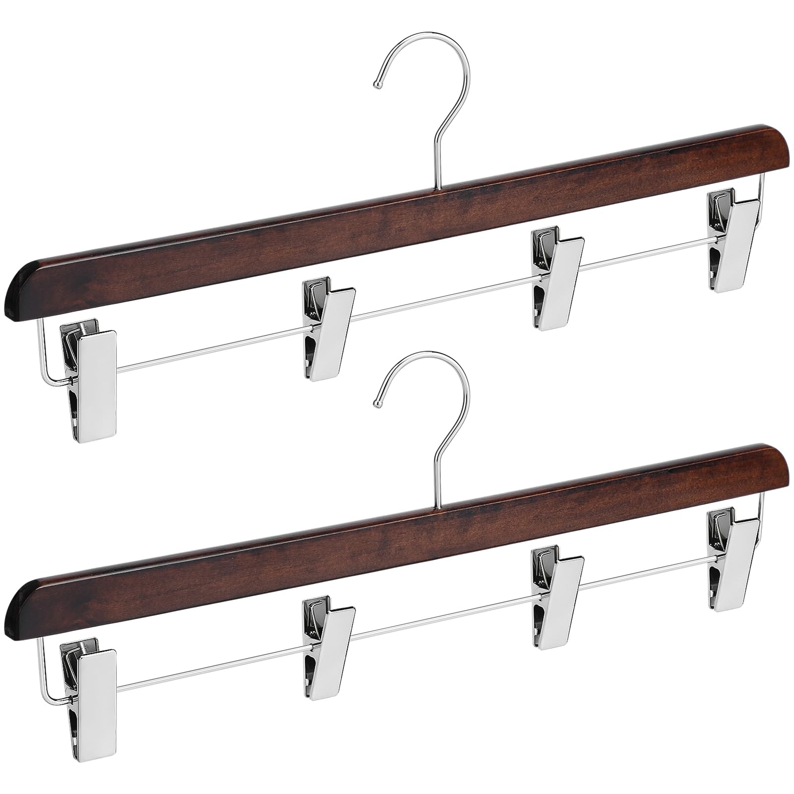 DoubleFill 2 Pcs Kilt Hanger 20 Inches Wooden Duty Skirt Hangers with 4 Clips for Closet (Nut Brown)