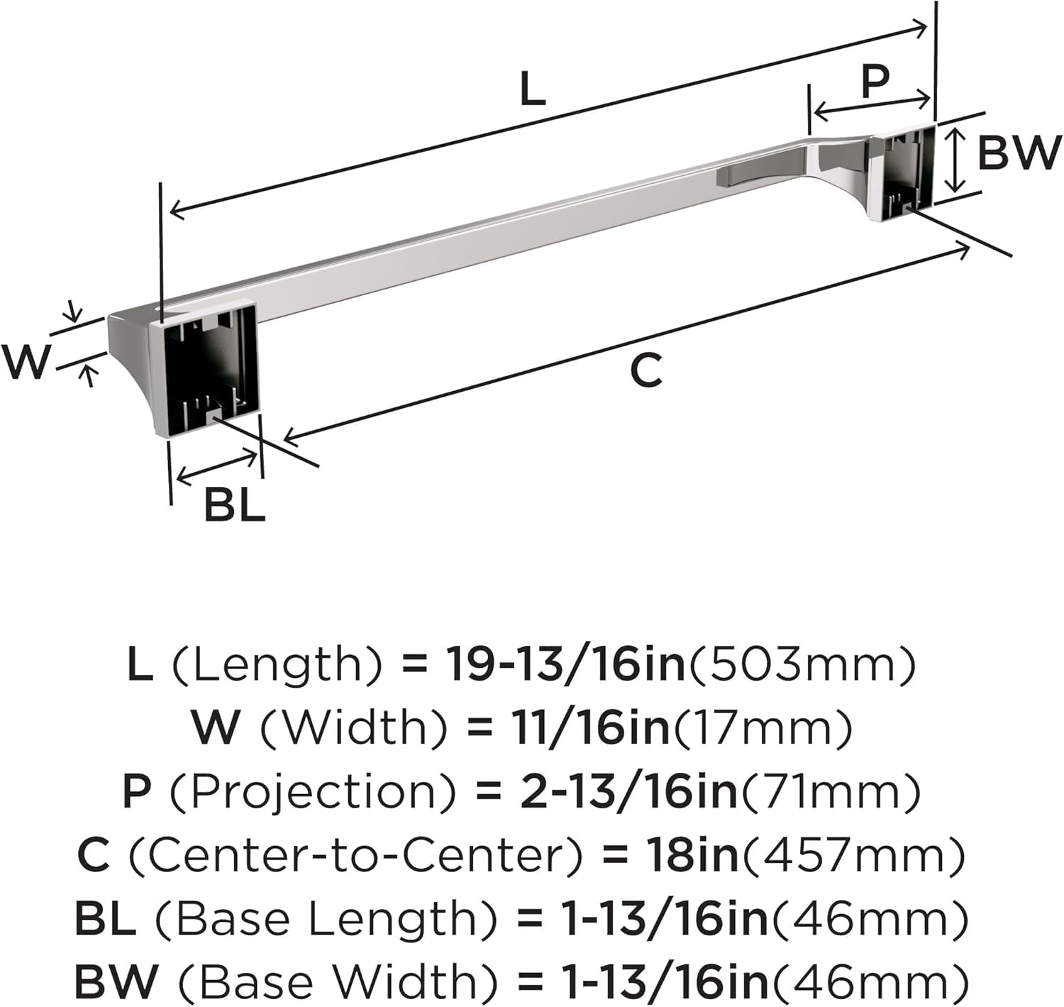Amerock Mulholland Polished Nickel 18 Inch (457Mm) Towel Bar, Bh36023Pn