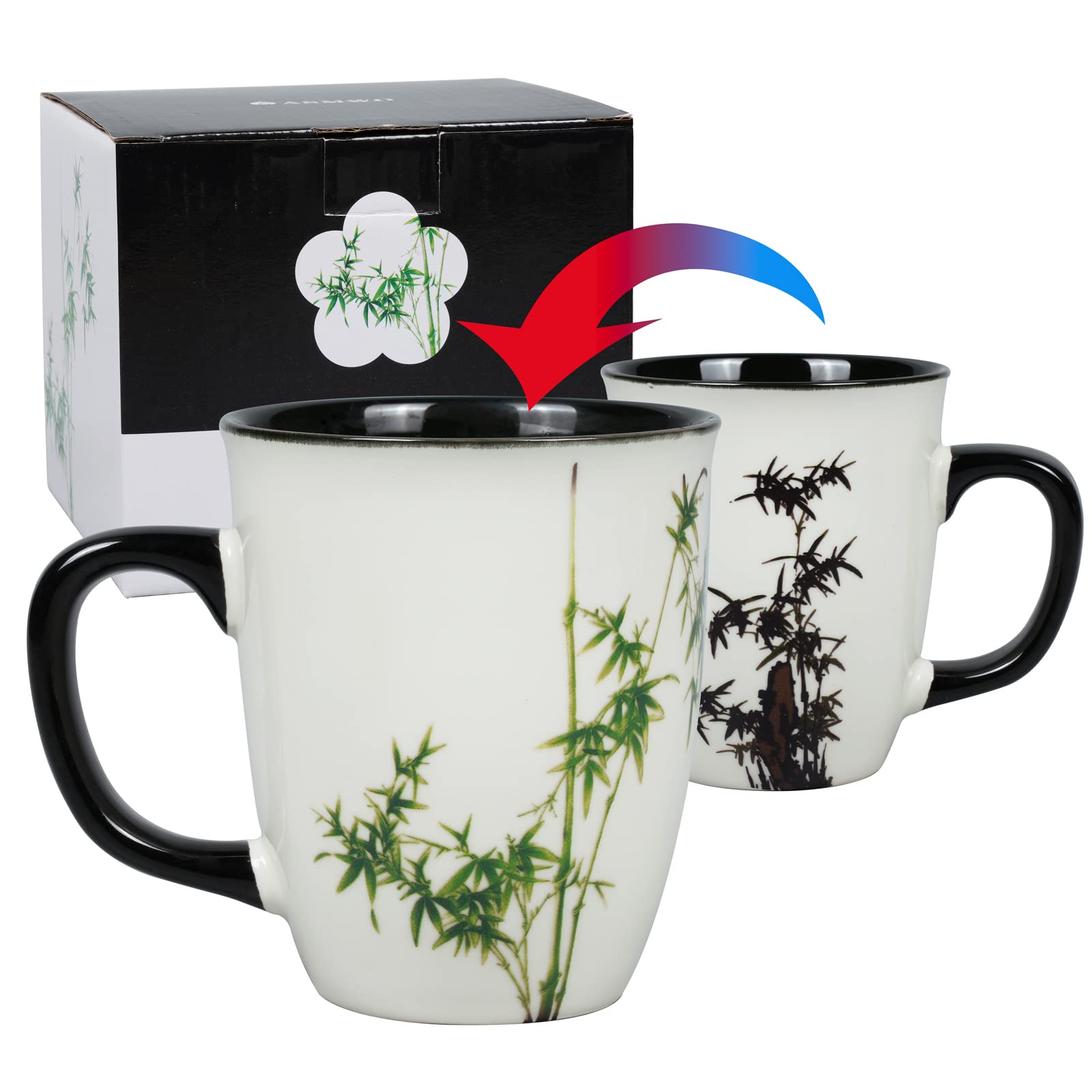 Asmwo Funny Ceramic Magic Heat Color Changing Coffee Mug with Bamboo Printing for Women Personalized White Green Tea Cup Large Mugs for Mom Girl  Grandma and man 16 oz