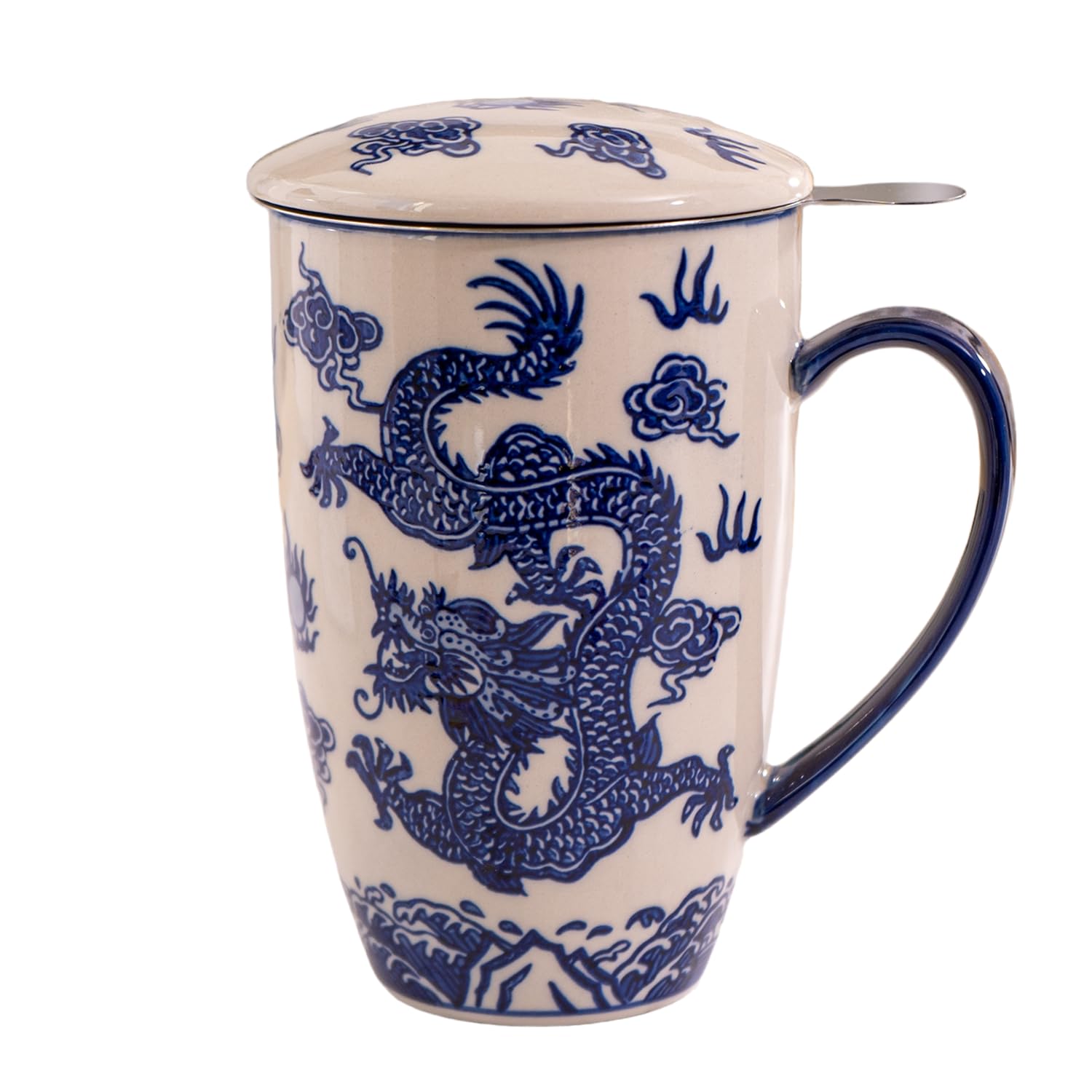 Hinomaru Collection Tea Infuser Mug With Lid With Stainless Steel Infuser For Loose Leaf Tea Bag Tea Cup 15oz Porcelain Hot or C
