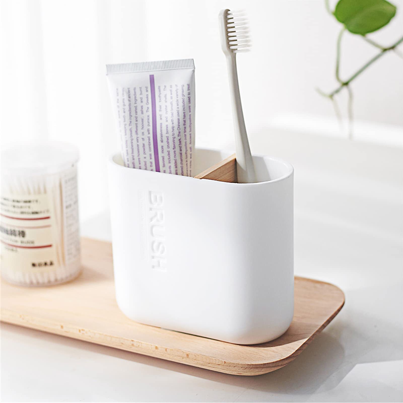 Toothbrush Holders Bamboo Electric Toothbrush Holder Bathroom Storage Organizer Countertop For Toothpaste, Floss, Razor, 2 Pack