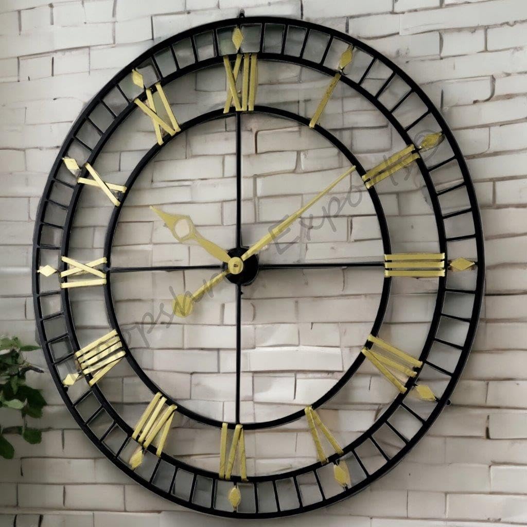 Vintage Clock Black And Gold Extra Large Wall Clock/One Year Warranty / 9076-36