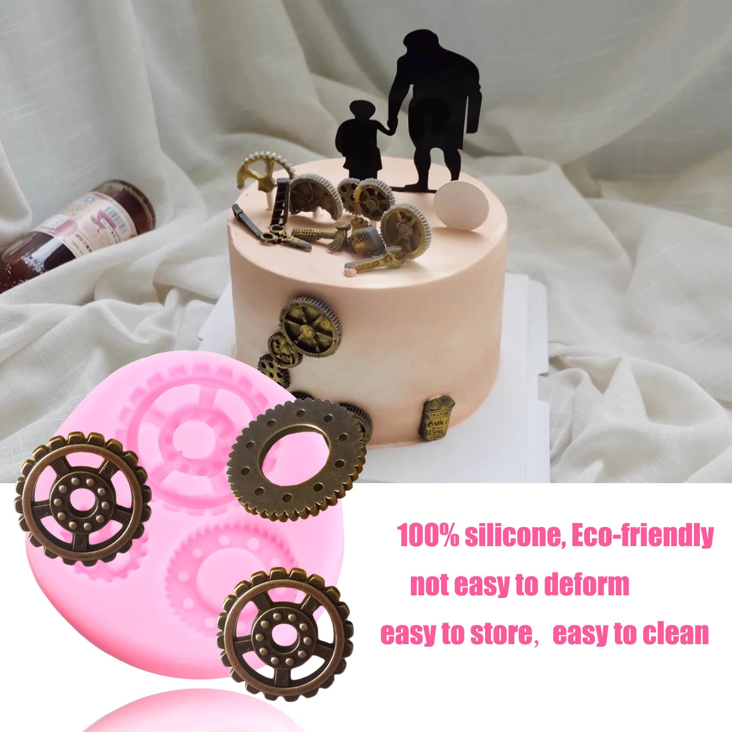 Mujiang Hand Tools Silicone Molds Construction Tools Fondant Mold Tire Gear Screw Nut Candy Mold For Cake Decorating Cupcake Top