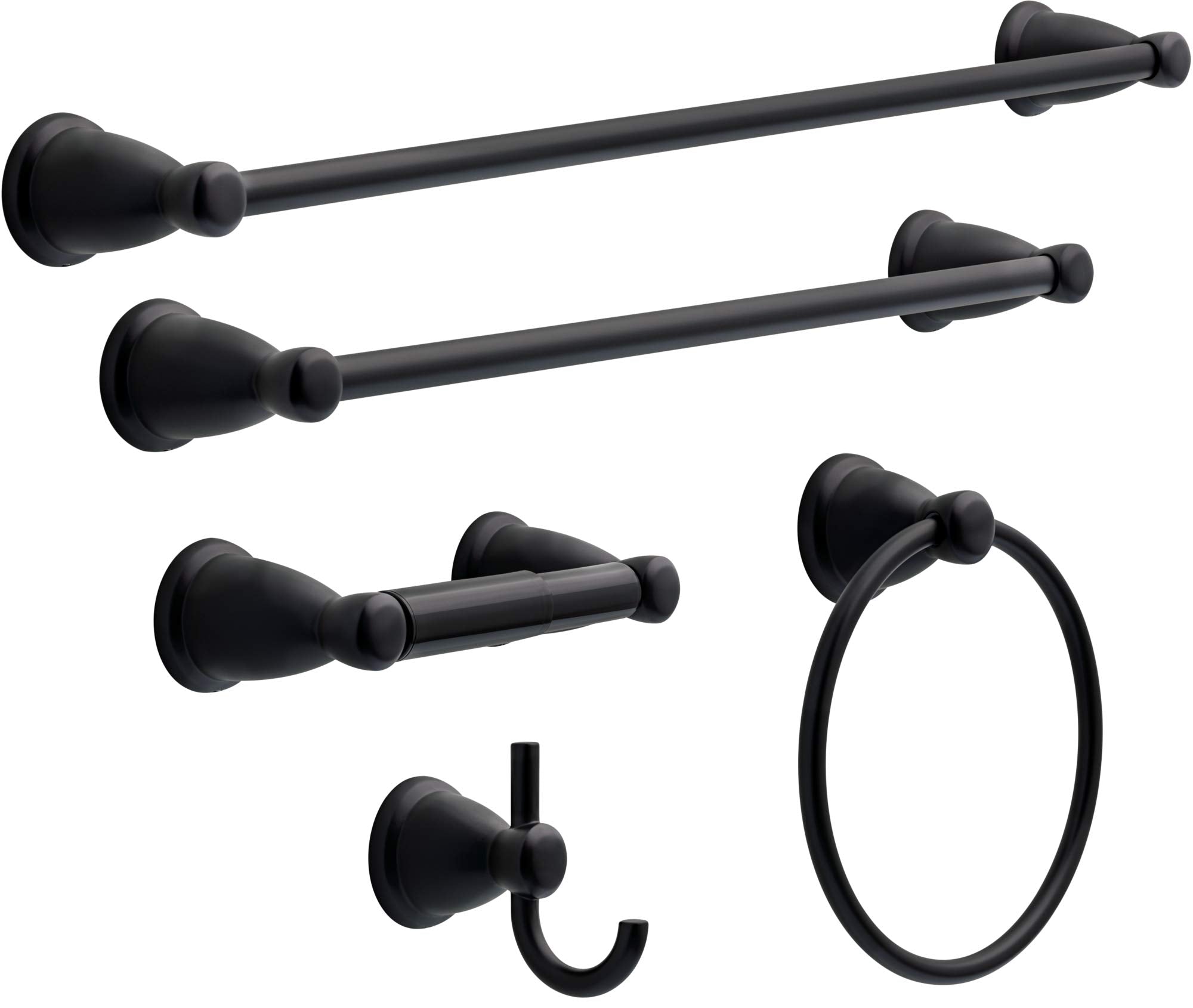 Franklin Brass Kinla (5-Pack) Bathroom Set Matte Black 18'' And 24'' Towel Bar Racks,Toilet Paper Holder, Hand Towel Holder, Hoo