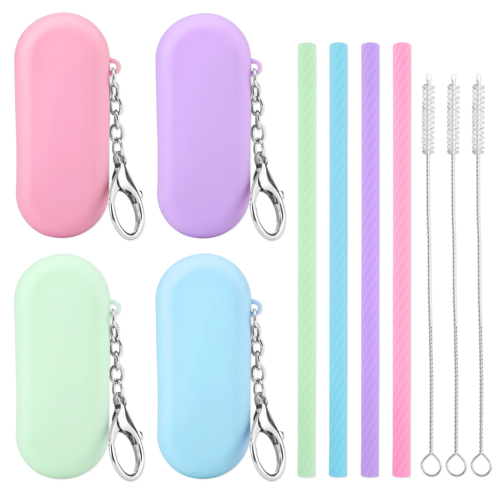 Cobee 4 Sets Reusable Silicone Straws Kit, Foldable Drinking Straws, Portable Straws Colorful Storage Box With Keychain For Trav