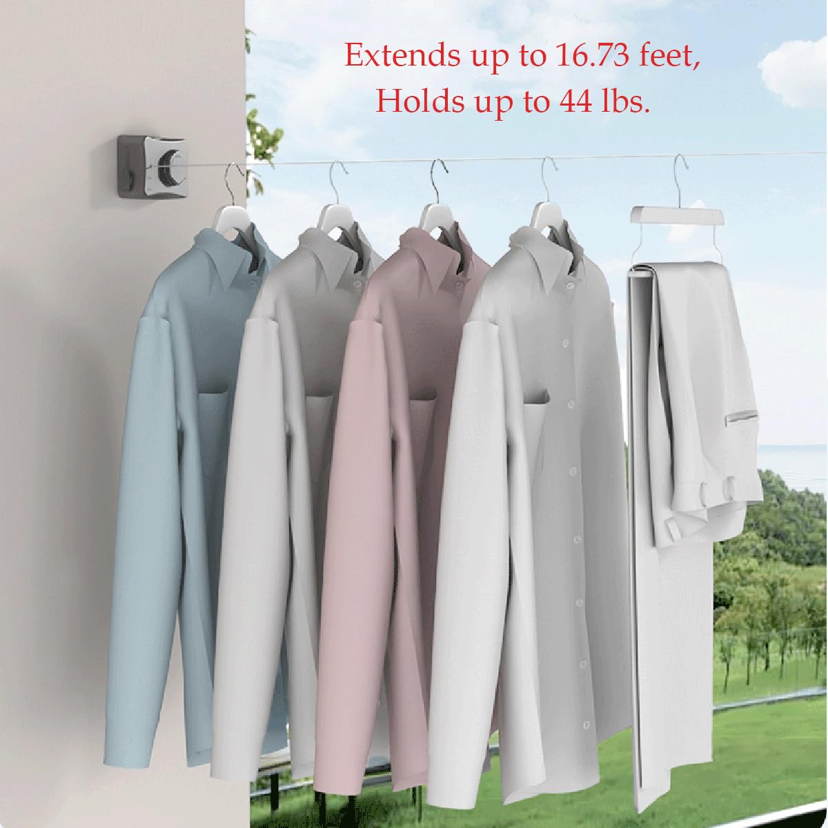 Retractable Clothesline Indoor Clothes Line For Hanging Dry And Wet Clothes On Heavy Duty Outdoor Clothing Lines 16.7 Ft (Black)