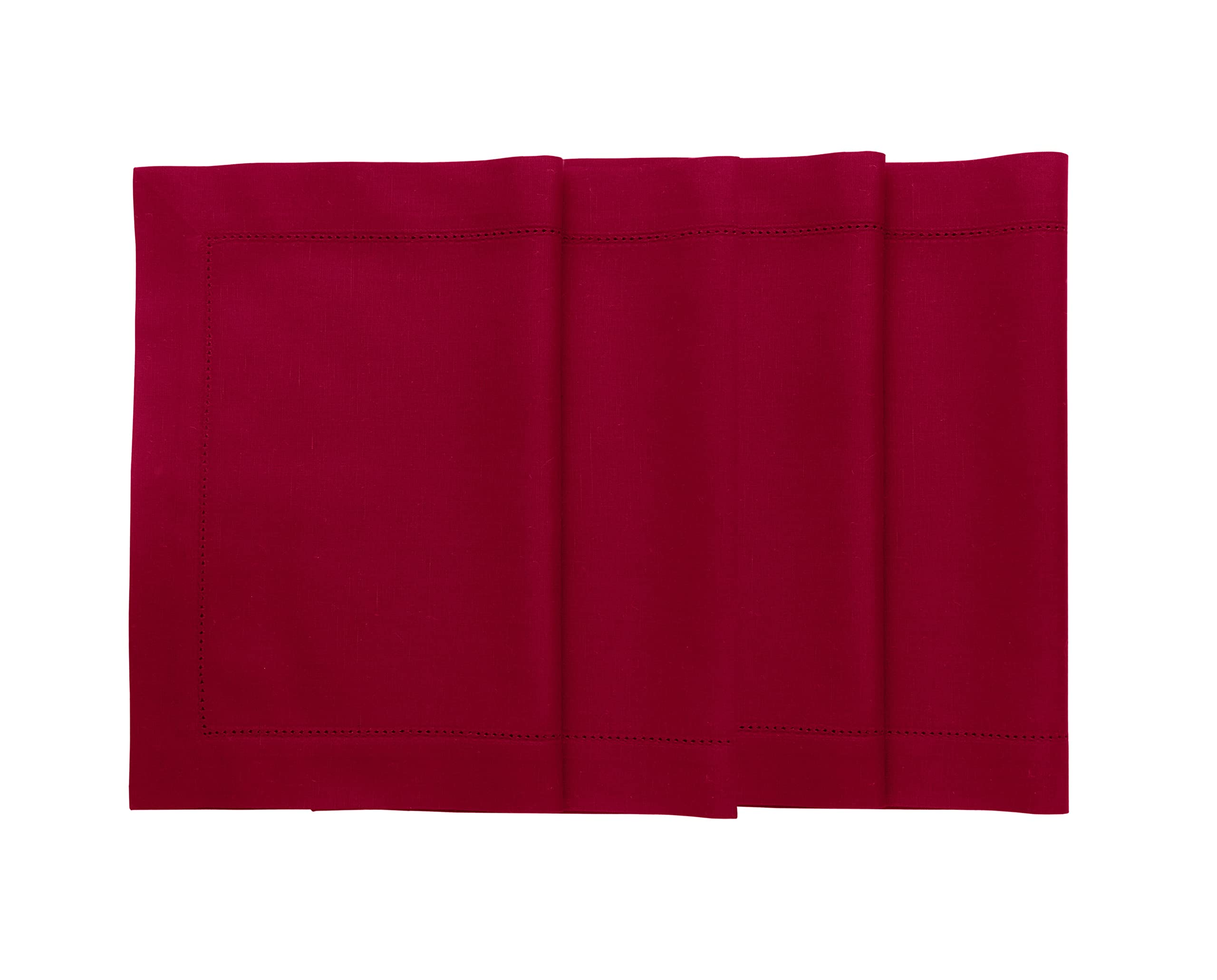 Solino Home Placemats 19'' L X 14'' W Inch - Cotton Linen Hemstitch Red Cloth Placemats Set Of 4 - Washable Fabric Place Mats