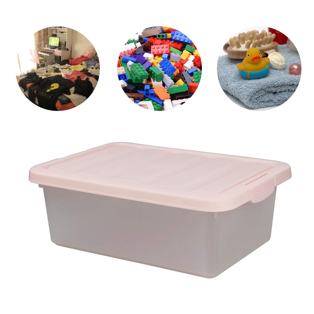 Wekioger Versatile Storage Organizer Plastic Bins With Lids, Pink, 14 Quart, Set Of 2
