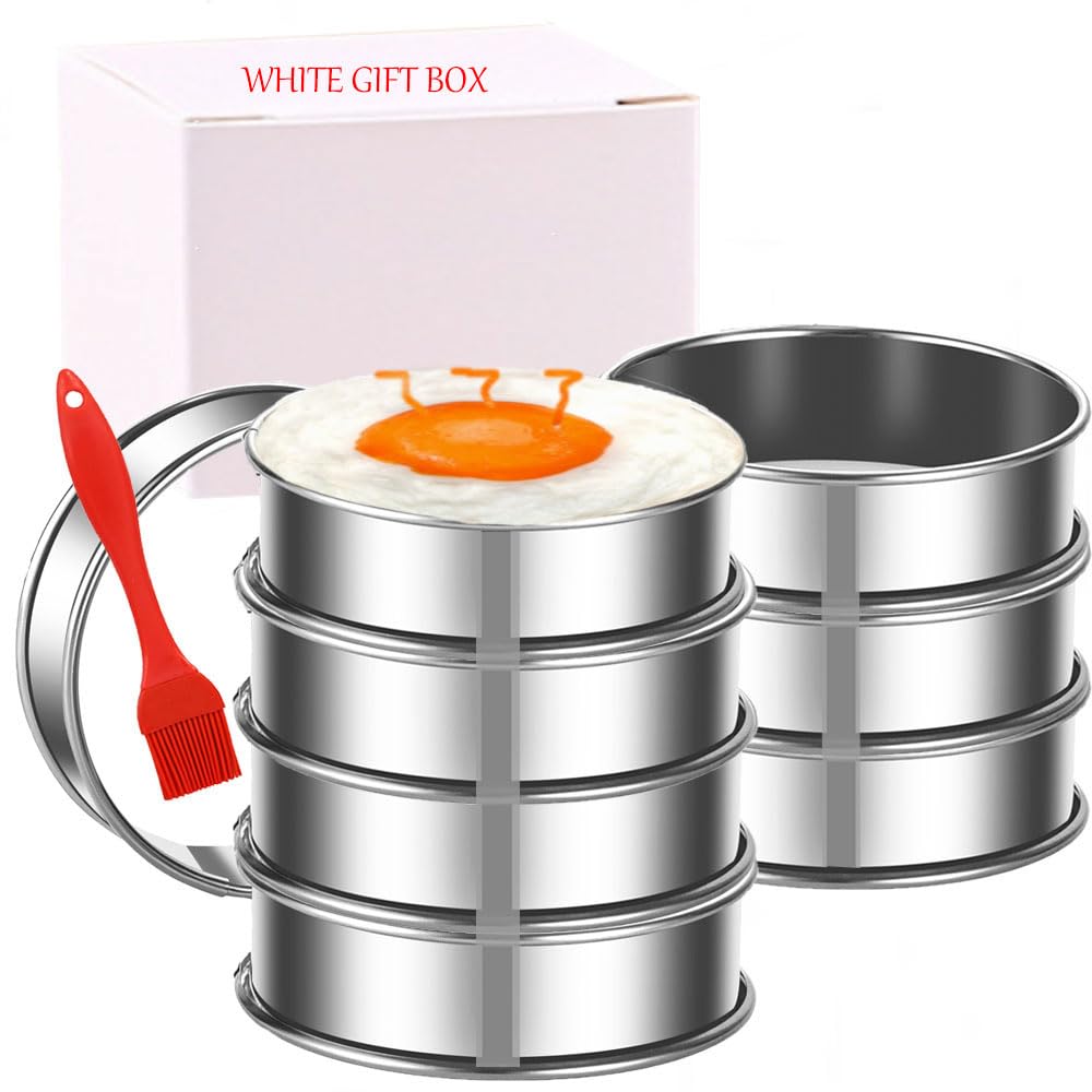 Kuayb 8 Pieces English Muffin Rings Crumpet Rings 3.15 Inch Stainless Steel Double Rolled Tart Ring Nonstick Metal Round Ring Mo