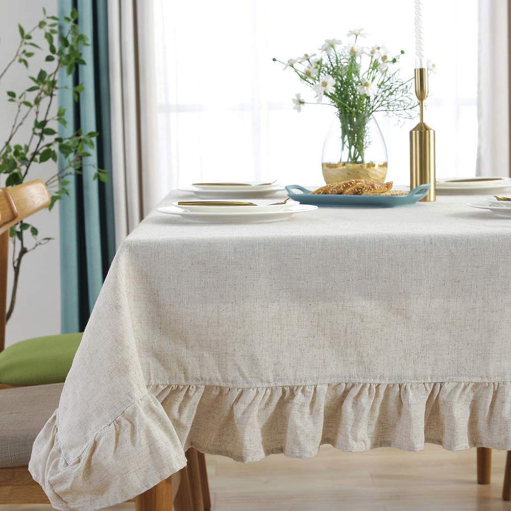 Sandweek Vintage Linen Rectangle Tablecloth Tassel Table Cloth Heavy Weight Cotton Fabric Dust-Proof Table Cover Kitchen Dinning