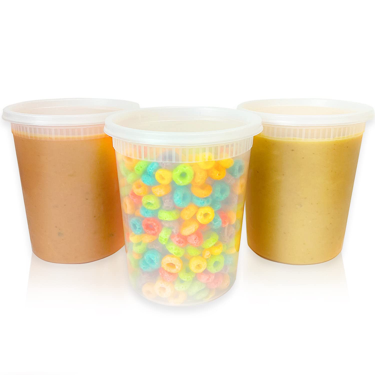 KitchnMore 32oz Plastic Deli Food Storage Soup Containers with Airtight Lids, Extra-Thick, Slime, Soup, Leakproof,Stackable,Micr