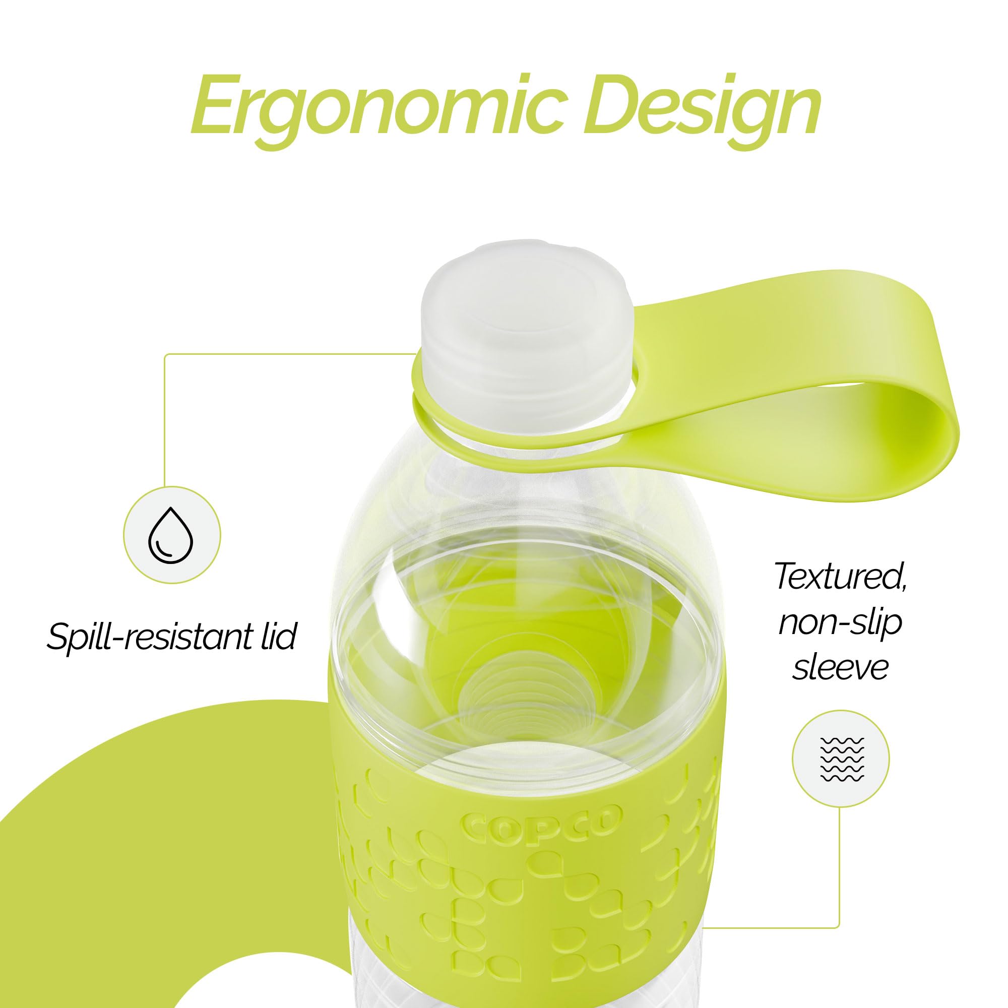 Copco Hydra Reusable Tritan Water Bottle With Spill Resistant Lid And Non-Slip Sleeve, 20-Ounce, Light Green