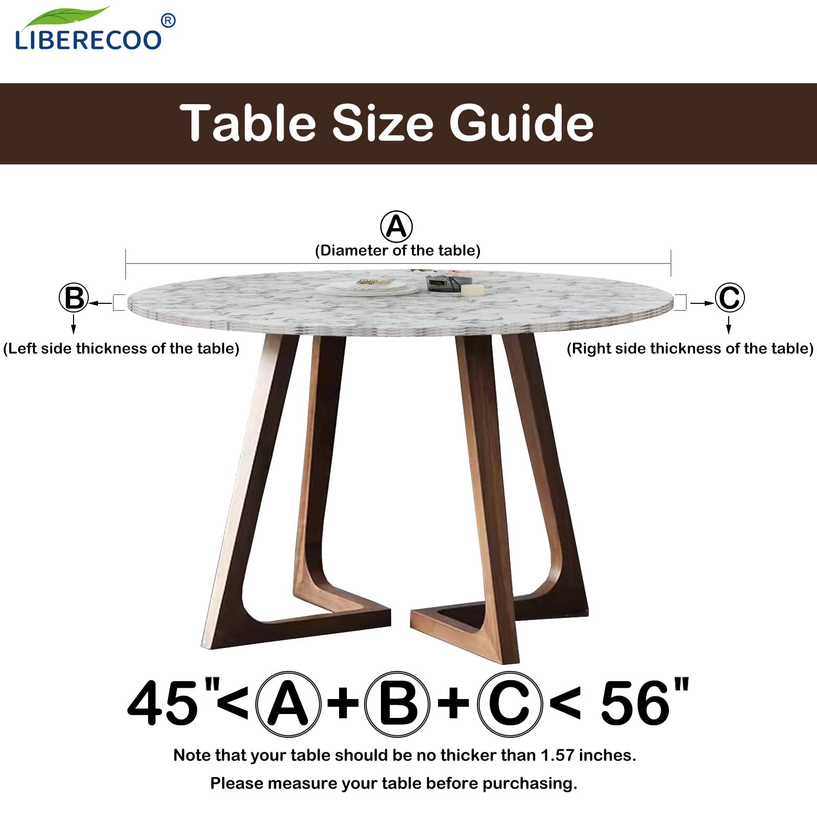 Liberecoo Round Vinyl Fitted Tablecloth With Flannel Backing Elastic Edge Plastic Table Cover Waterproof Table Cloth Stain-Resis