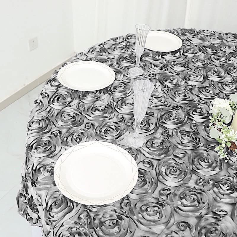 Balsacircle 72X72-Inch Silver Raised Roses Table Overlays - Wedding Reception Party Catering Table Linens Decorations