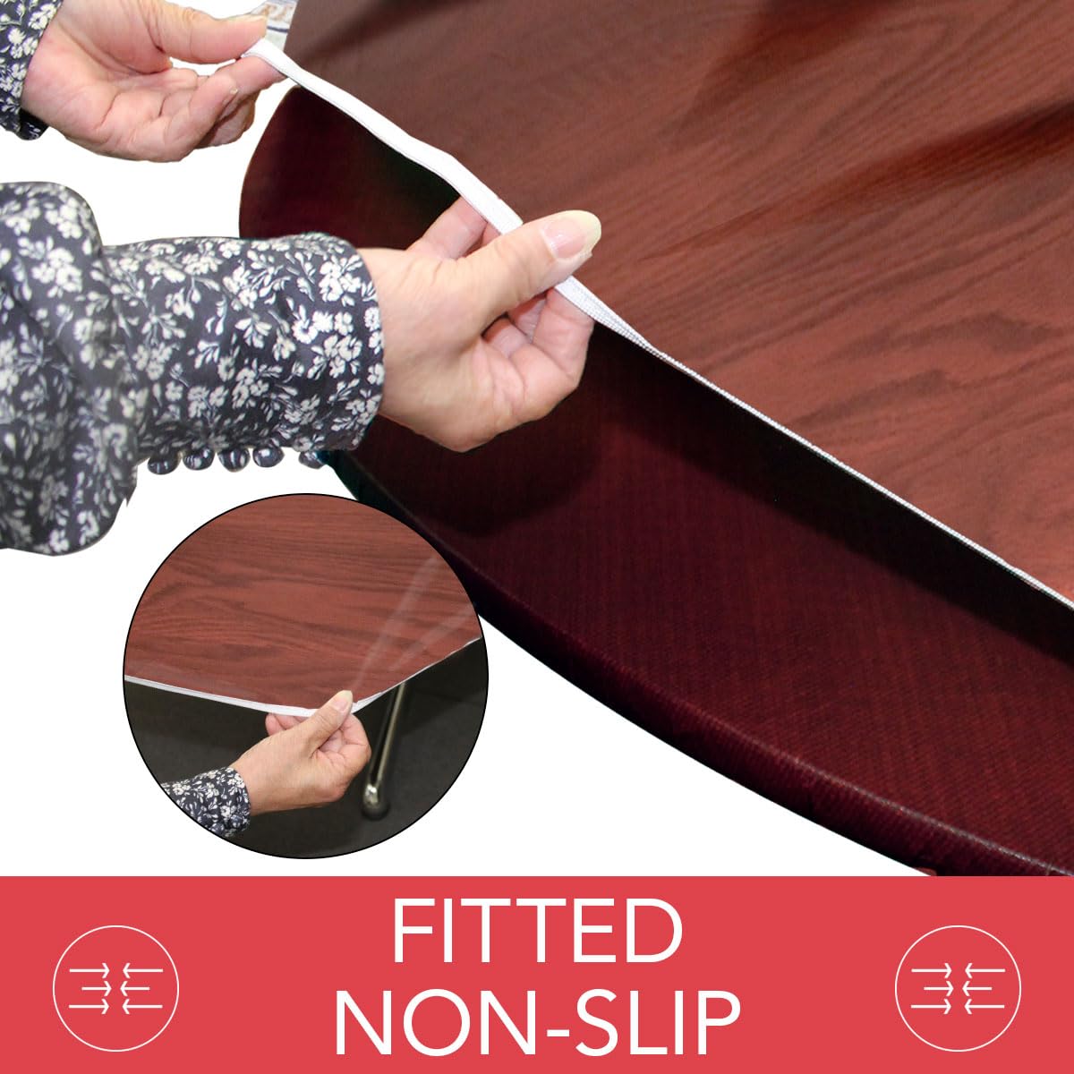 Covers For The Home Deluxe Elastic Edged Flannel Backed Vinyl Fitted Table Cover - Woodgrain (Mahogany) Pattern - Extra Large Ro