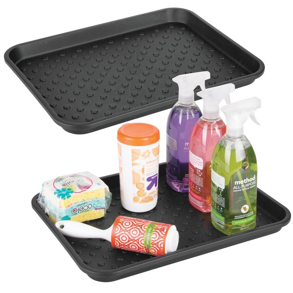 iDesign Plastic Under Sink Mat Tray for Kitchen Cabinet  Bathroom  Entryways  Office  Mudroom  College Dorm  (Set of 2)  17'' X 13'' X 2''  Black