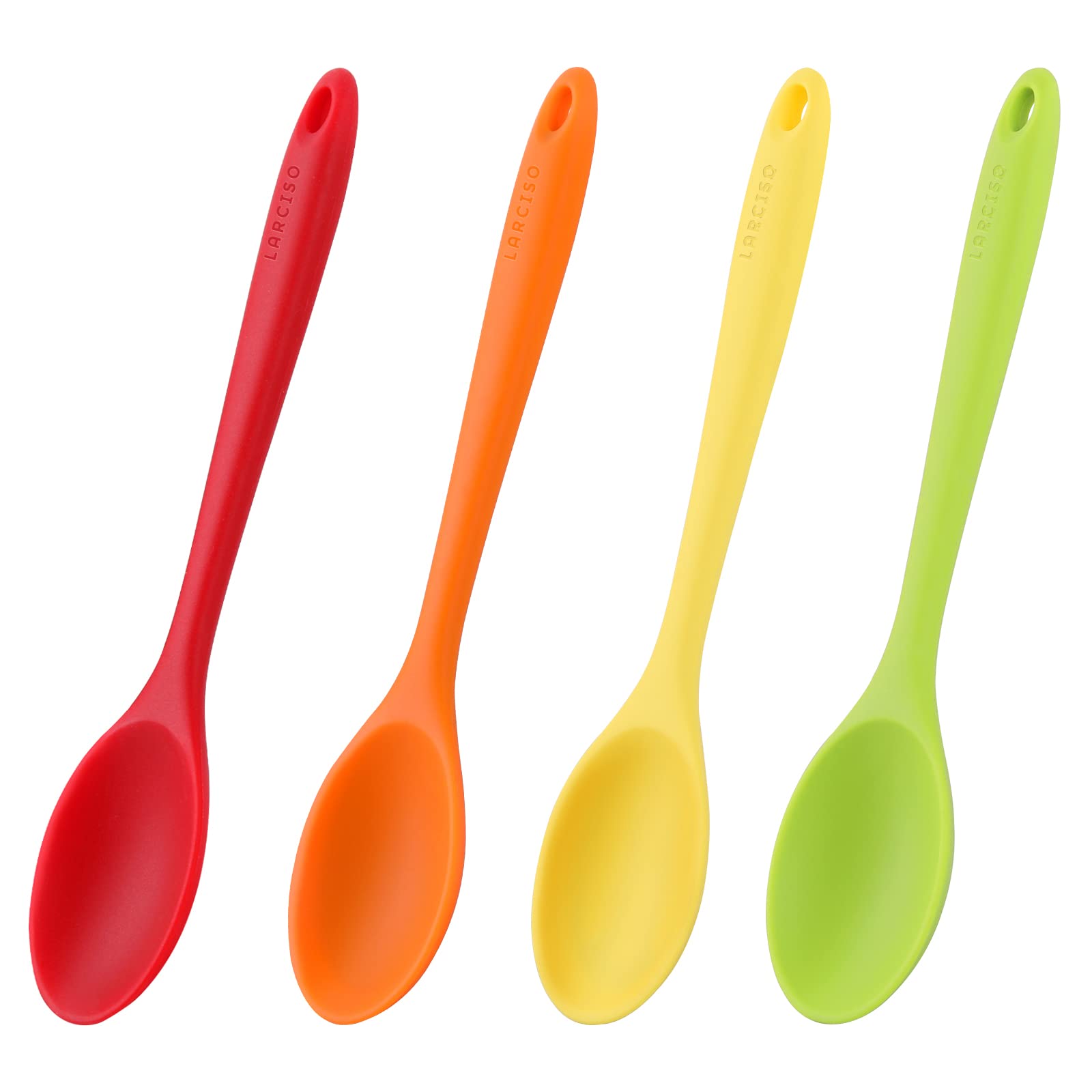 Larciso 4 Pieces 10.6'' Silicone Spoon Heat-Resistant Non Stick Food Grade Cooking Spoon For Mixing, Baking, Stirring, Turning,
